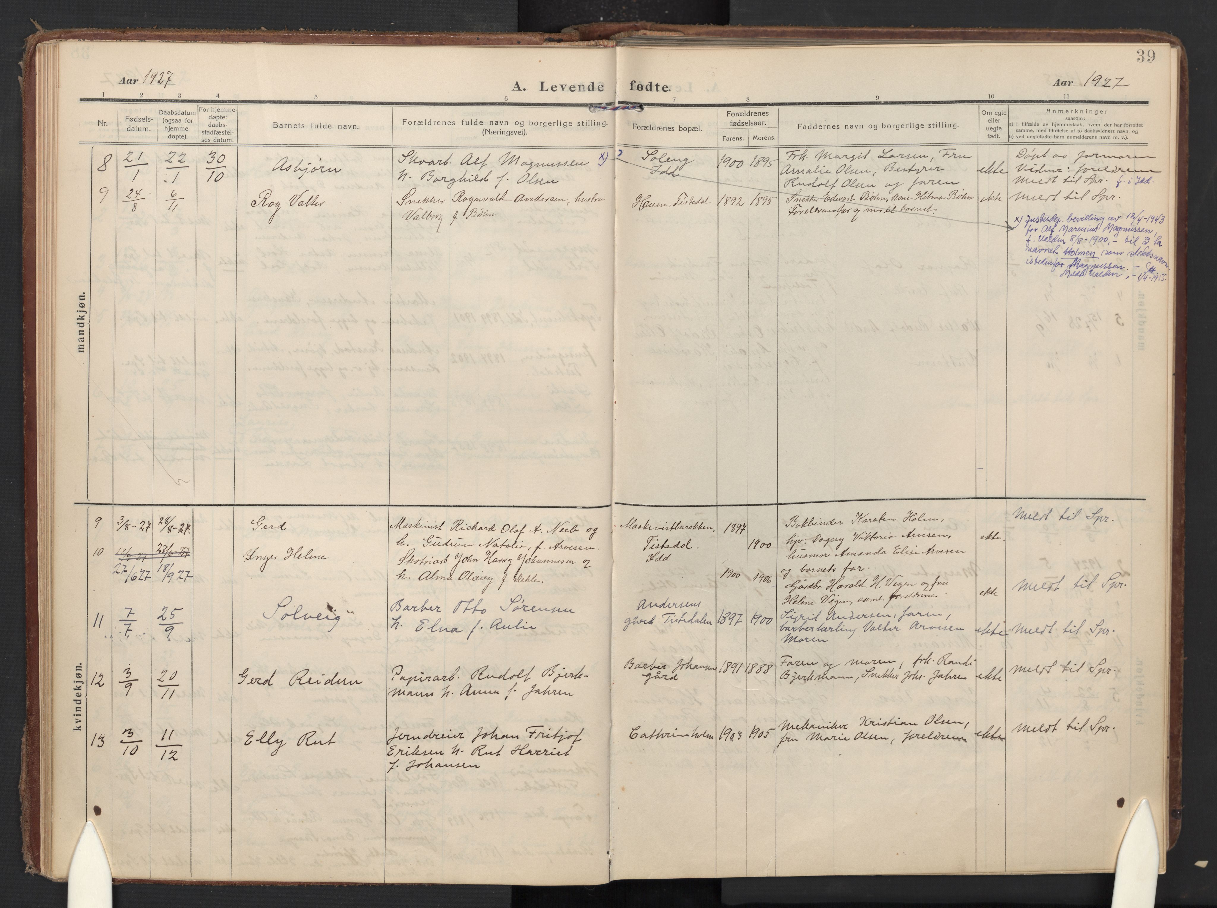Halden prestekontor Kirkebøker, SAO/A-10909/F/Fc/L0002: Parish register (official) no. III 2, 1909-1945, p. 39