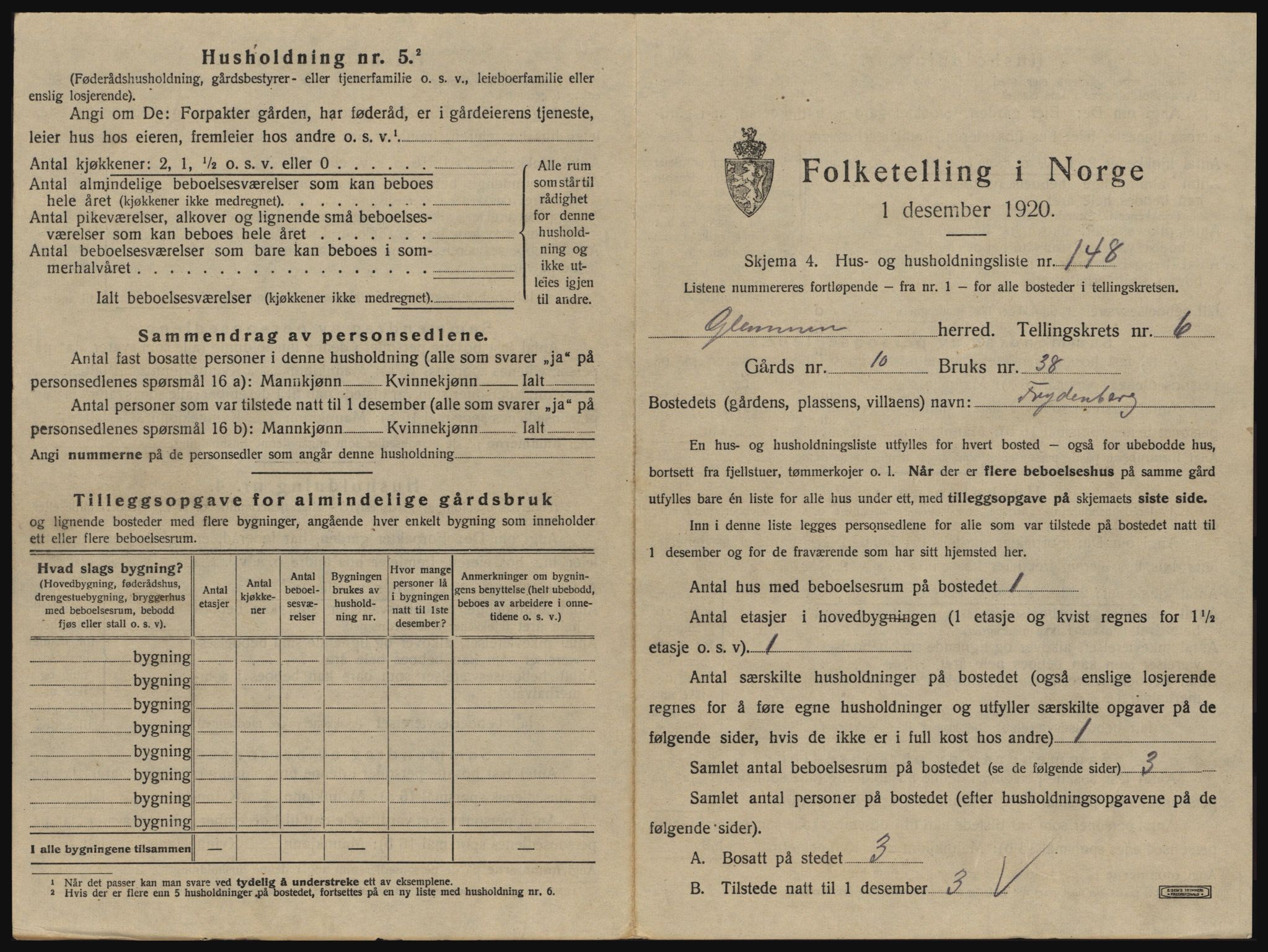 SAO, 1920 census for Glemmen, 1920, p. 2453