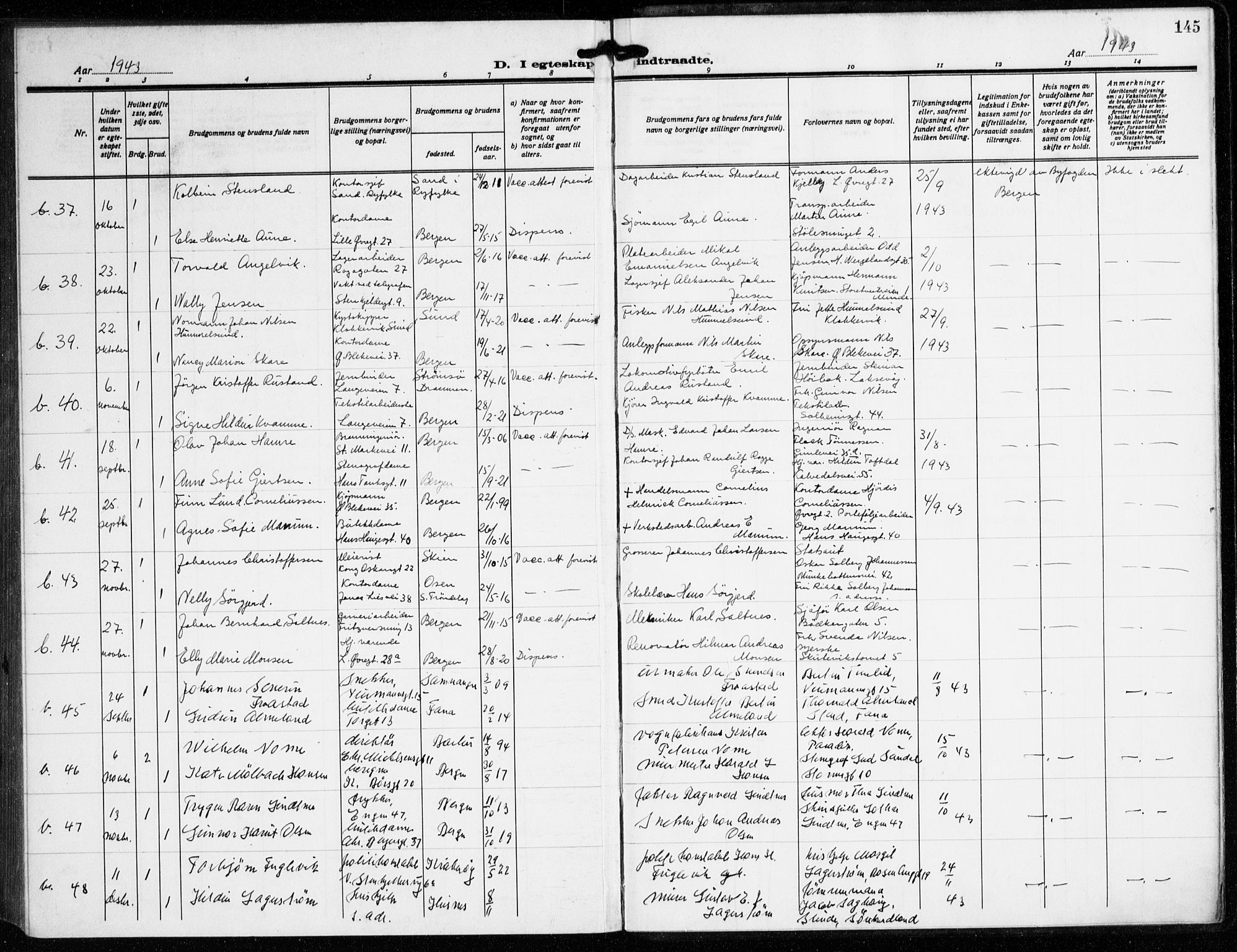 Korskirken sokneprestembete, AV/SAB-A-76101/H/Hab: Parish register (copy) no. D 5, 1926-1944, p. 145