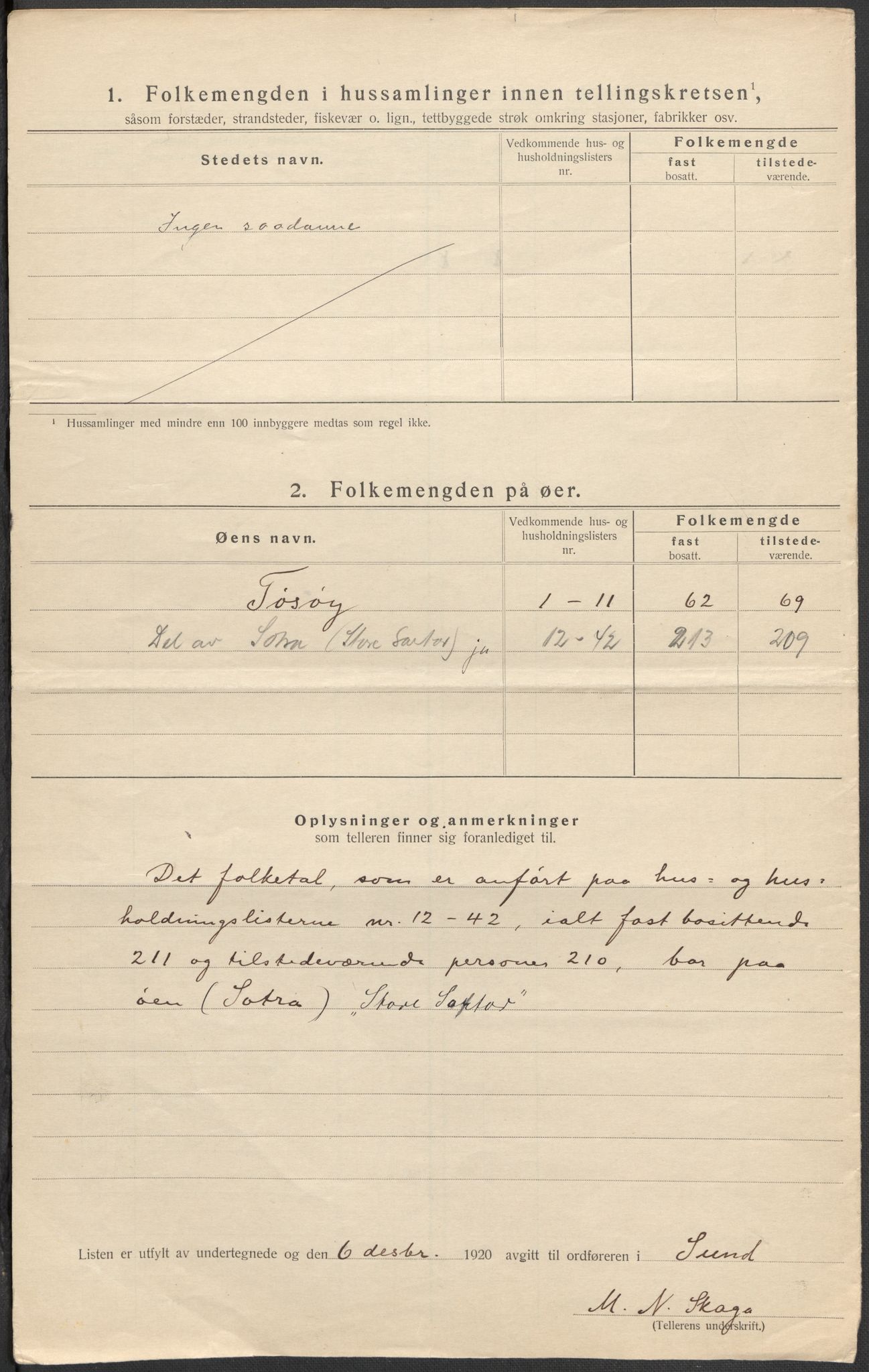 SAB, 1920 census for Sund, 1920, p. 7