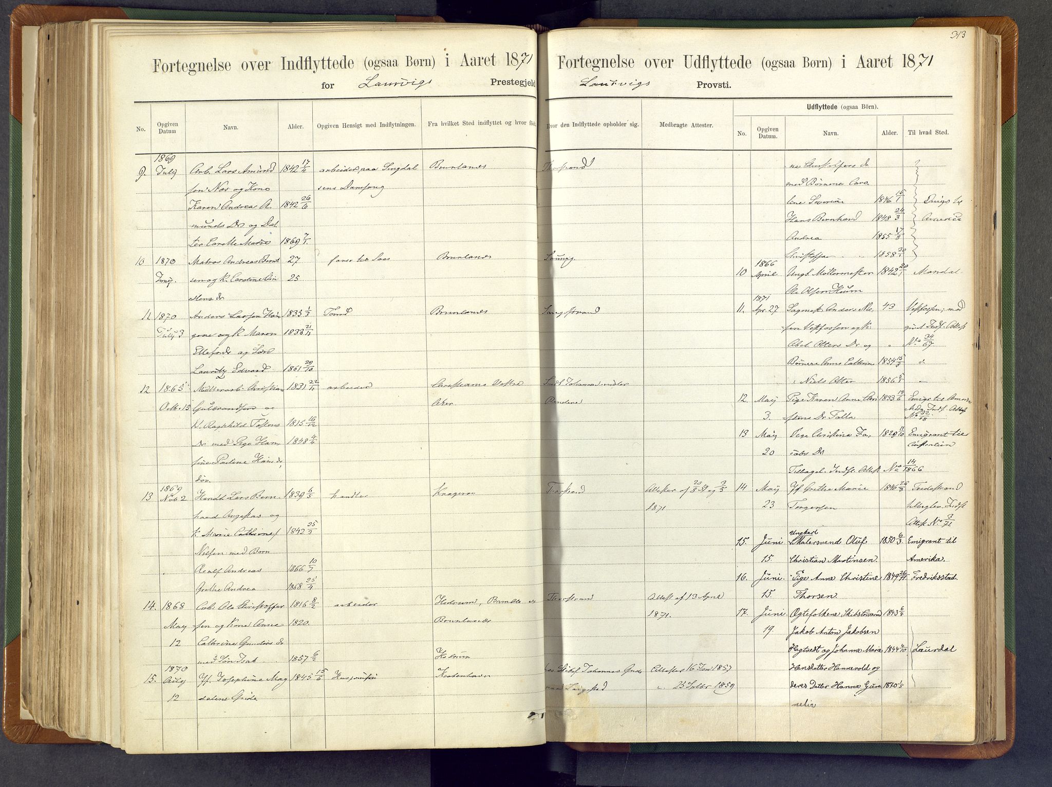 Larvik kirkebøker, SAKO/A-352/F/Fa/L0007: Parish register (official) no. I 7, 1871-1883, p. 313