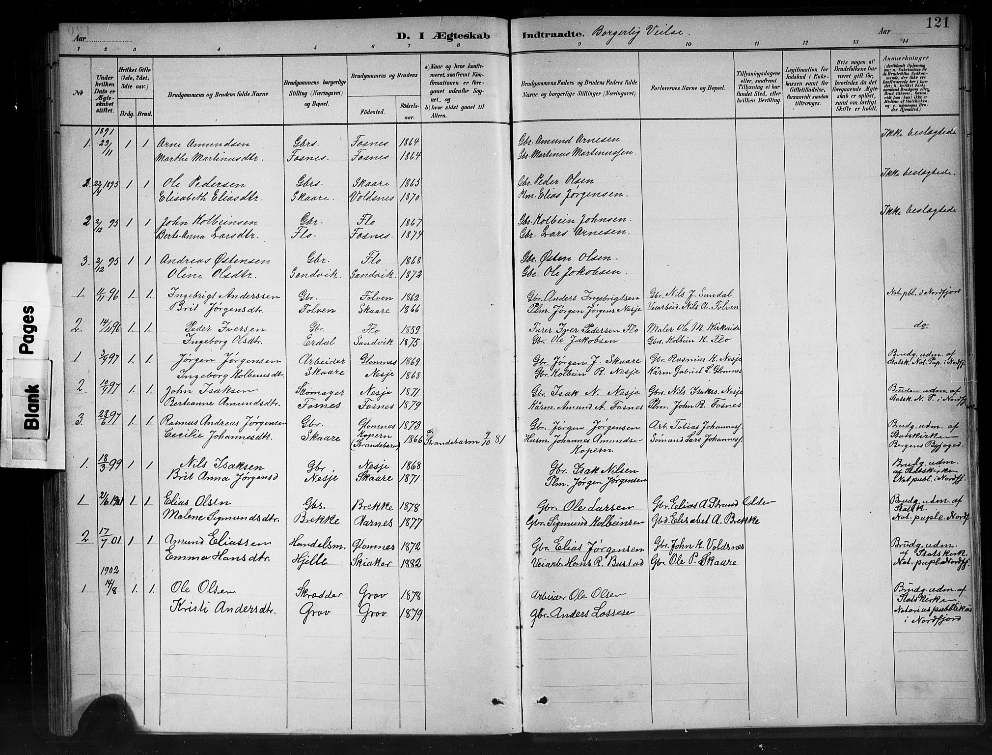 Stryn Sokneprestembete, SAB/A-82501: Parish register (copy) no. C 3, 1881-1905, p. 121