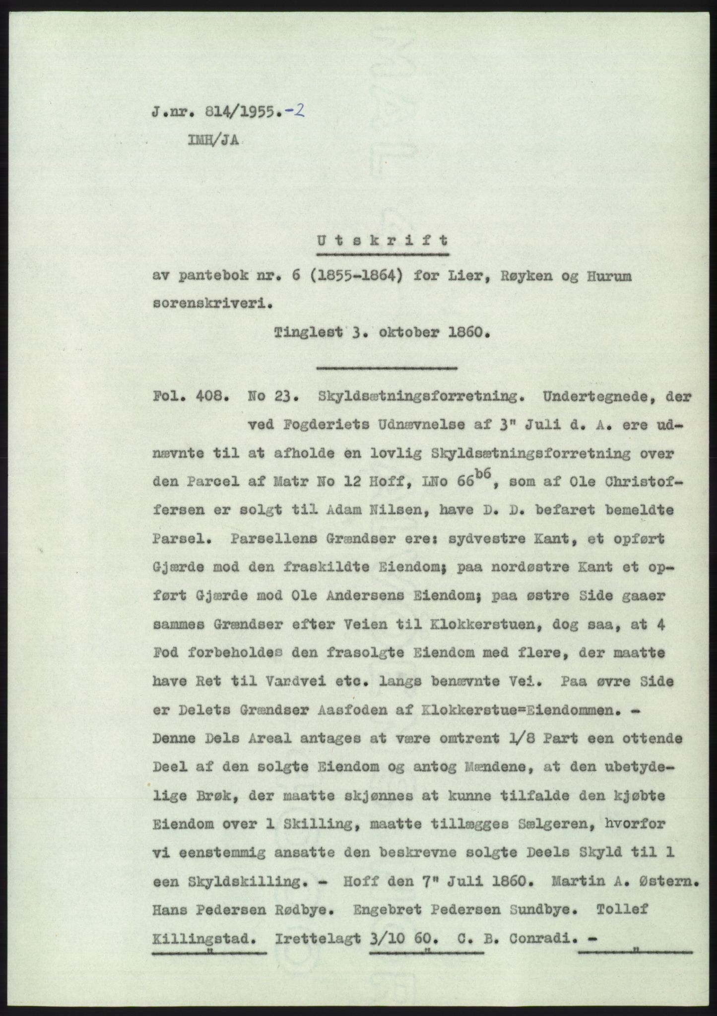 Statsarkivet i Kongsberg, AV/SAKO-A-0001/E/Ee/L0004: Avskrifter, SAO jnr. 802/1955 - 1192/1955, 1955, p. 8