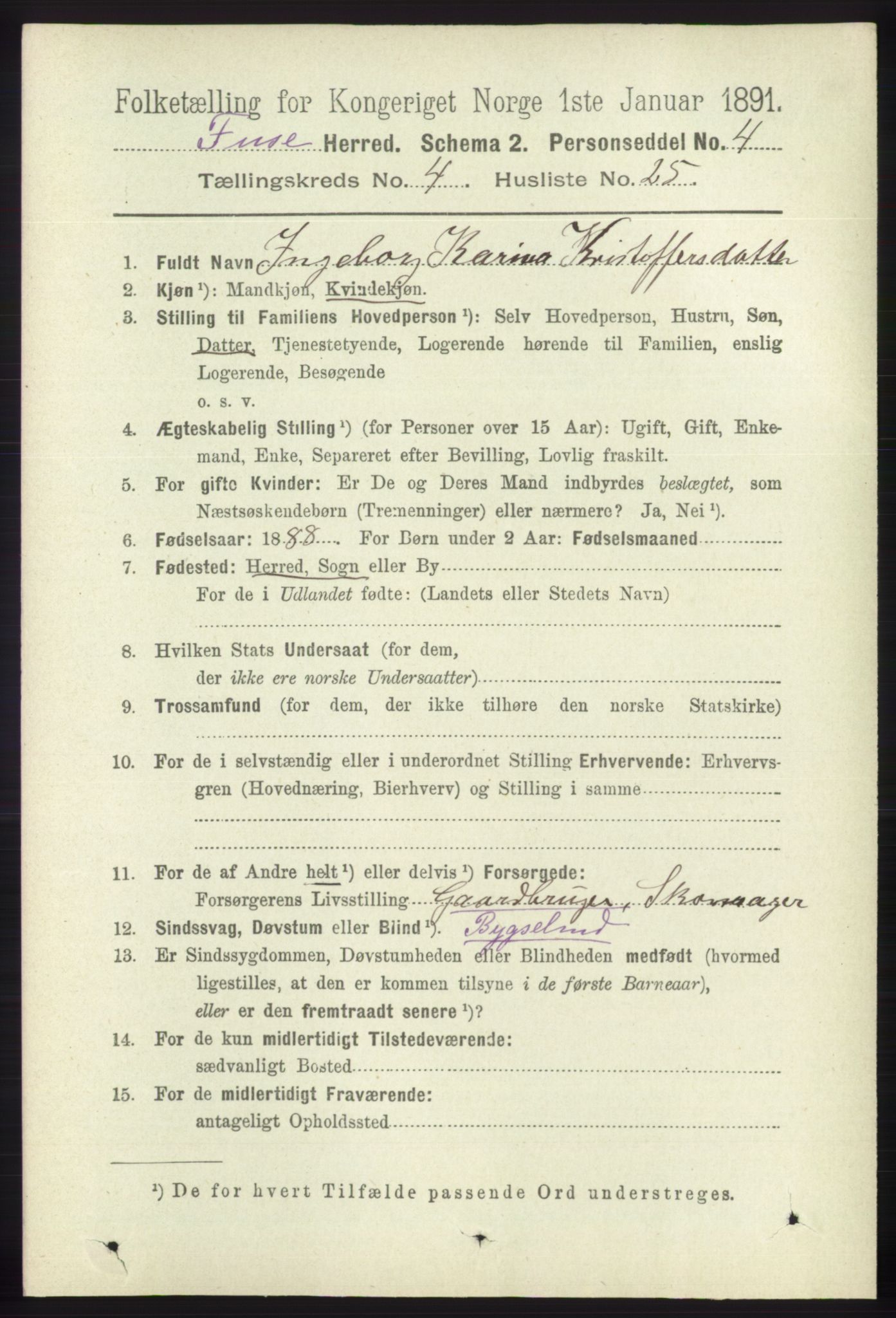 RA, 1891 census for 1241 Fusa, 1891, p. 853