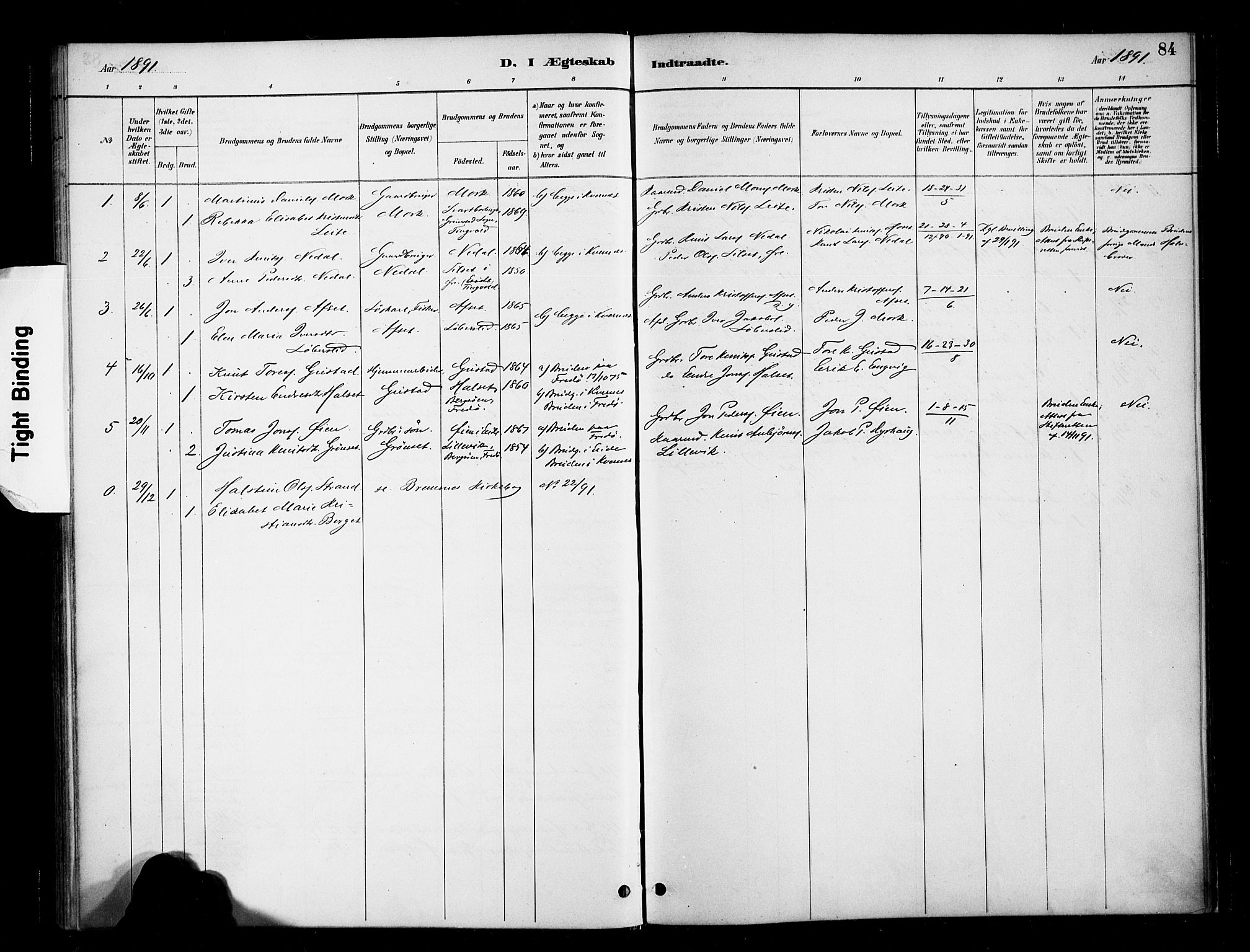 Ministerialprotokoller, klokkerbøker og fødselsregistre - Møre og Romsdal, SAT/A-1454/568/L0809: Parish register (official) no. 568A13, 1884-1900, p. 84