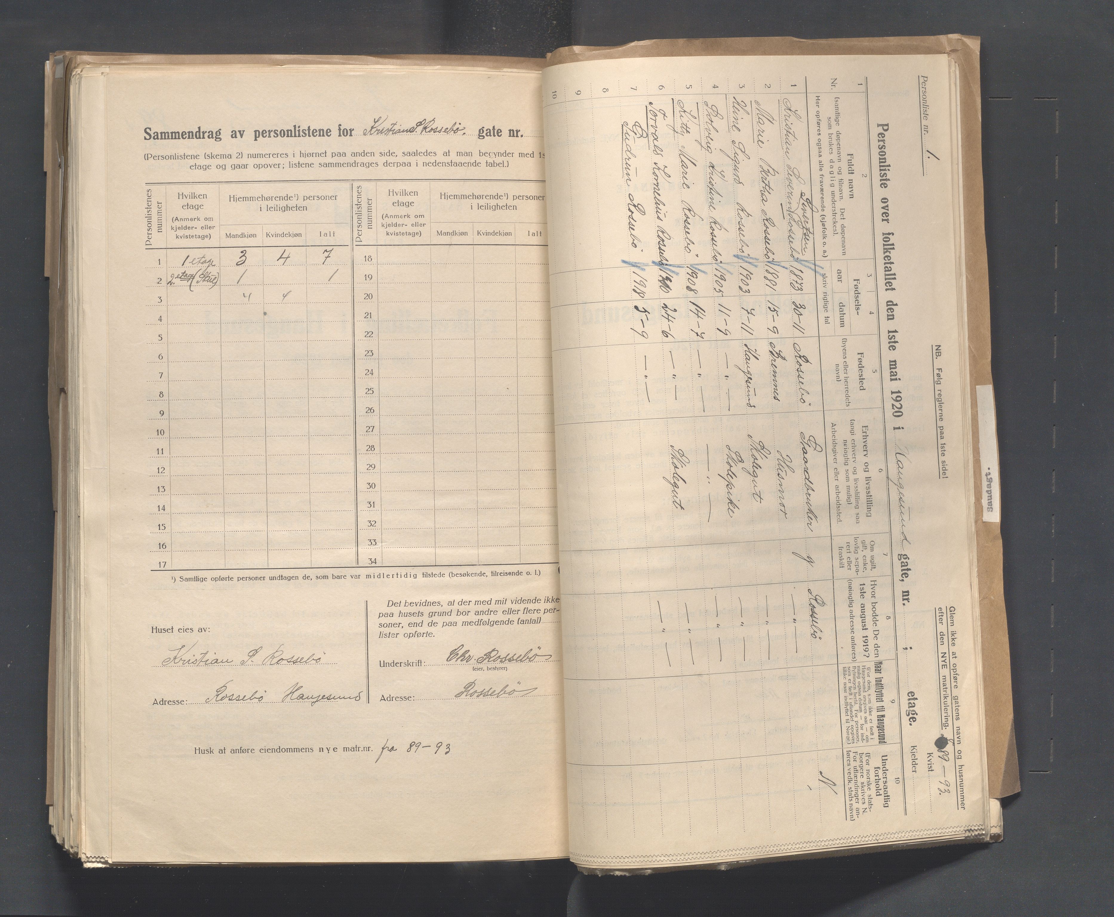 IKAR, Local census 1.5.1920 for Haugesund, 1920, p. 3396