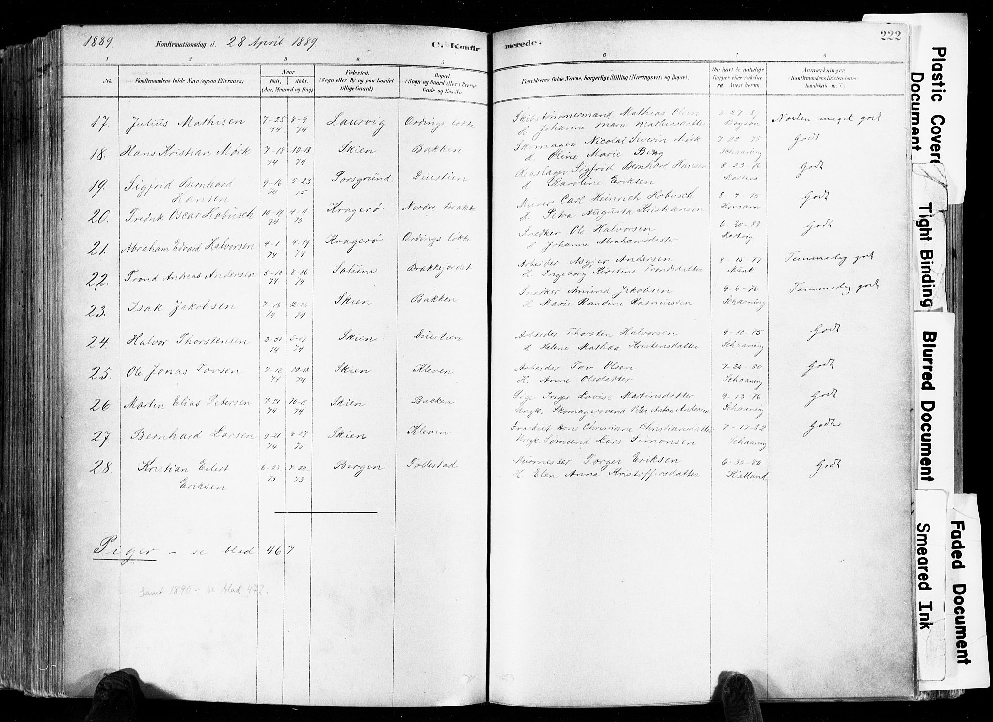 Skien kirkebøker, SAKO/A-302/F/Fa/L0009: Parish register (official) no. 9, 1878-1890, p. 222