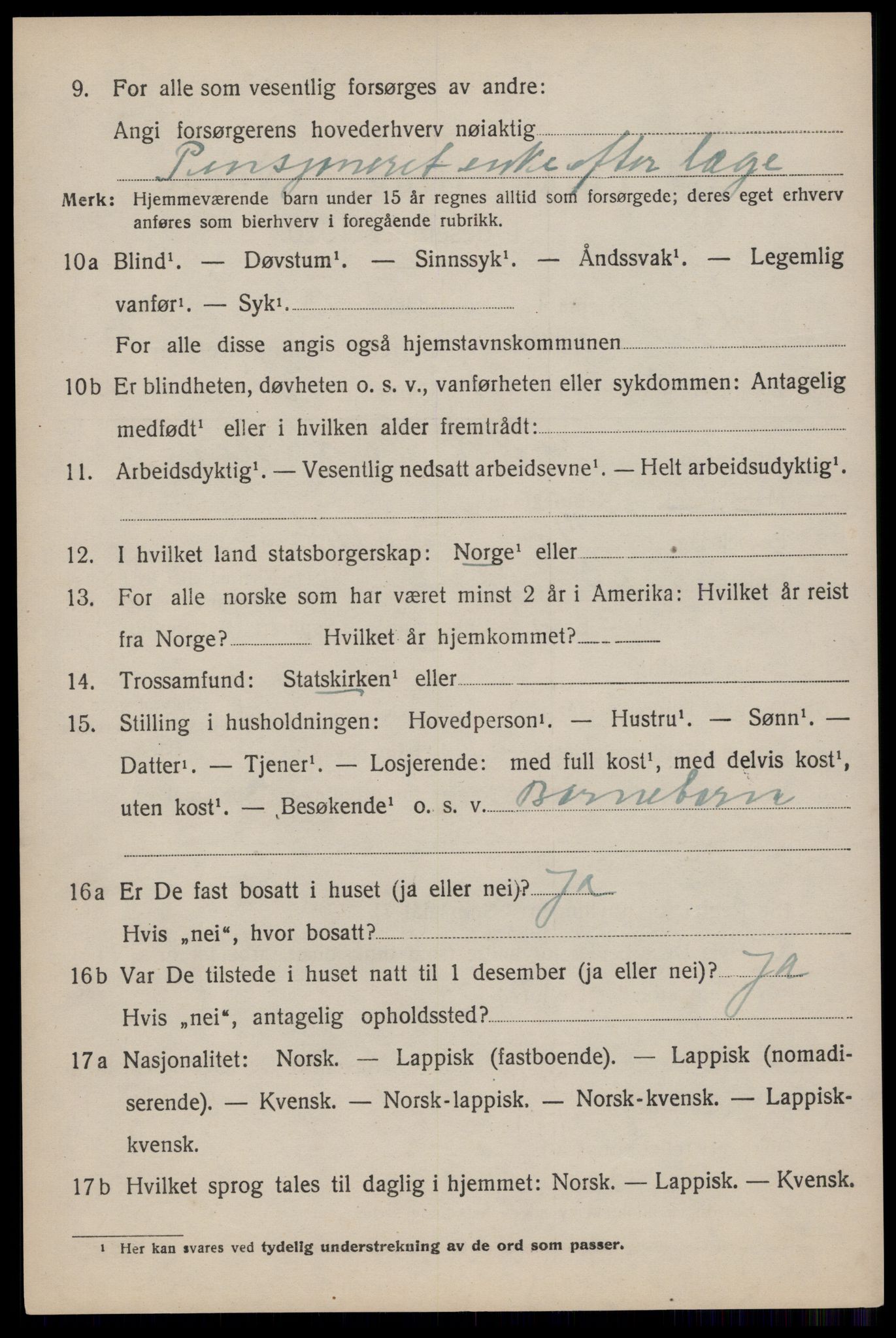 SAT, 1920 census for Moskenes, 1920, p. 1997