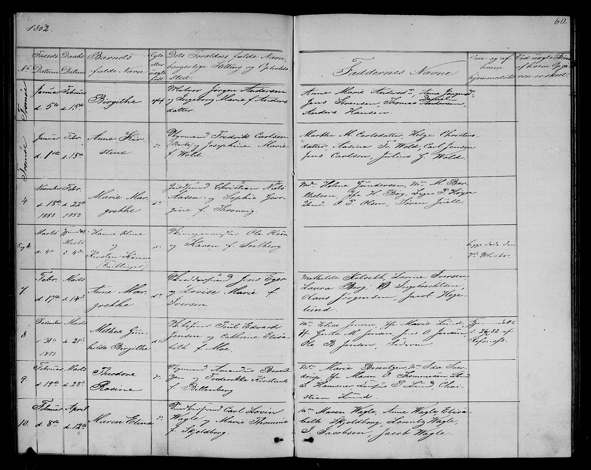 Arendal sokneprestkontor, Trefoldighet, SAK/1111-0040/F/Fb/L0003: Parish register (copy) no. B 3, 1851-1860, p. 60