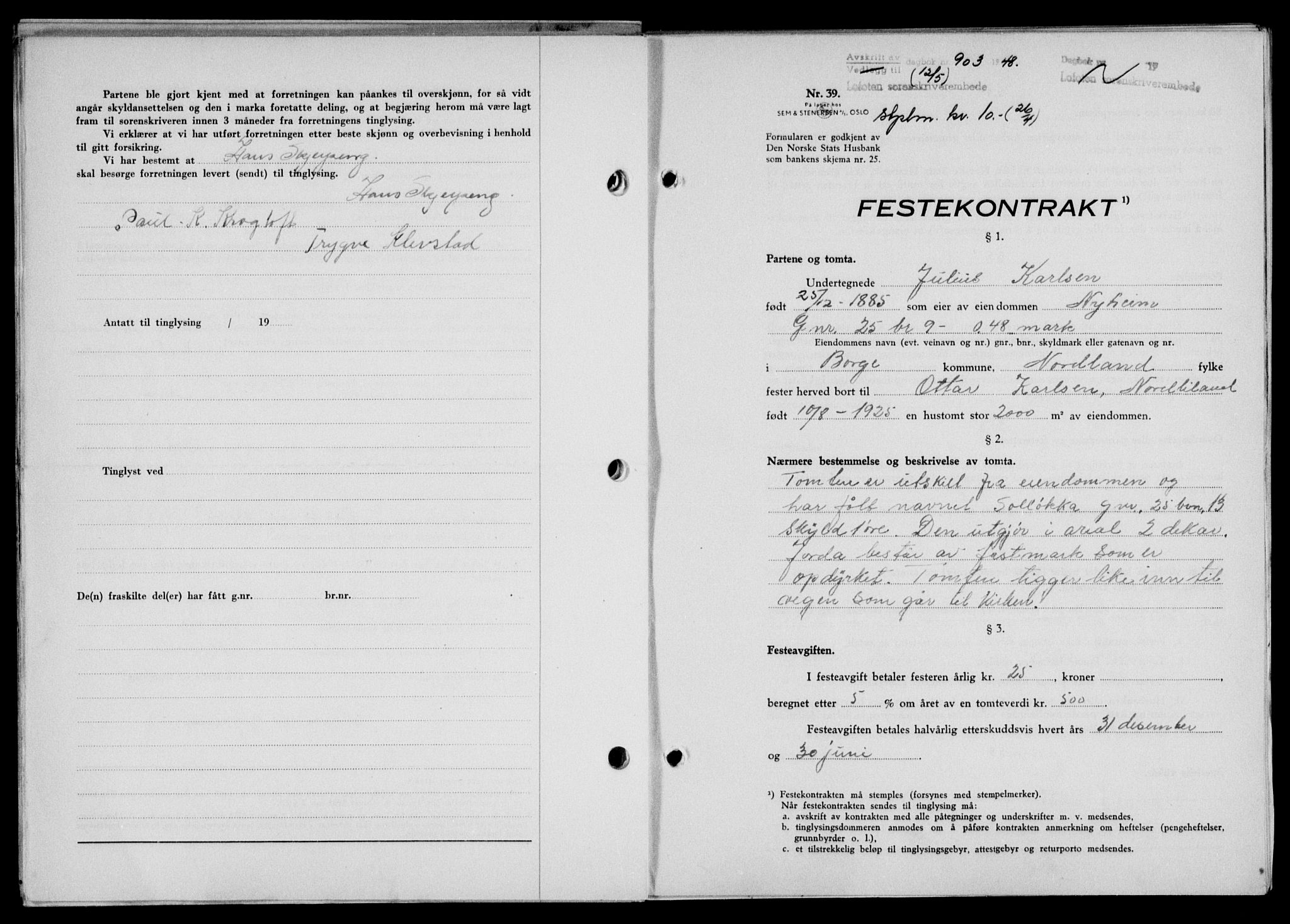 Lofoten sorenskriveri, SAT/A-0017/1/2/2C/L0018a: Mortgage book no. 18a, 1948-1948, Diary no: : 903/1948