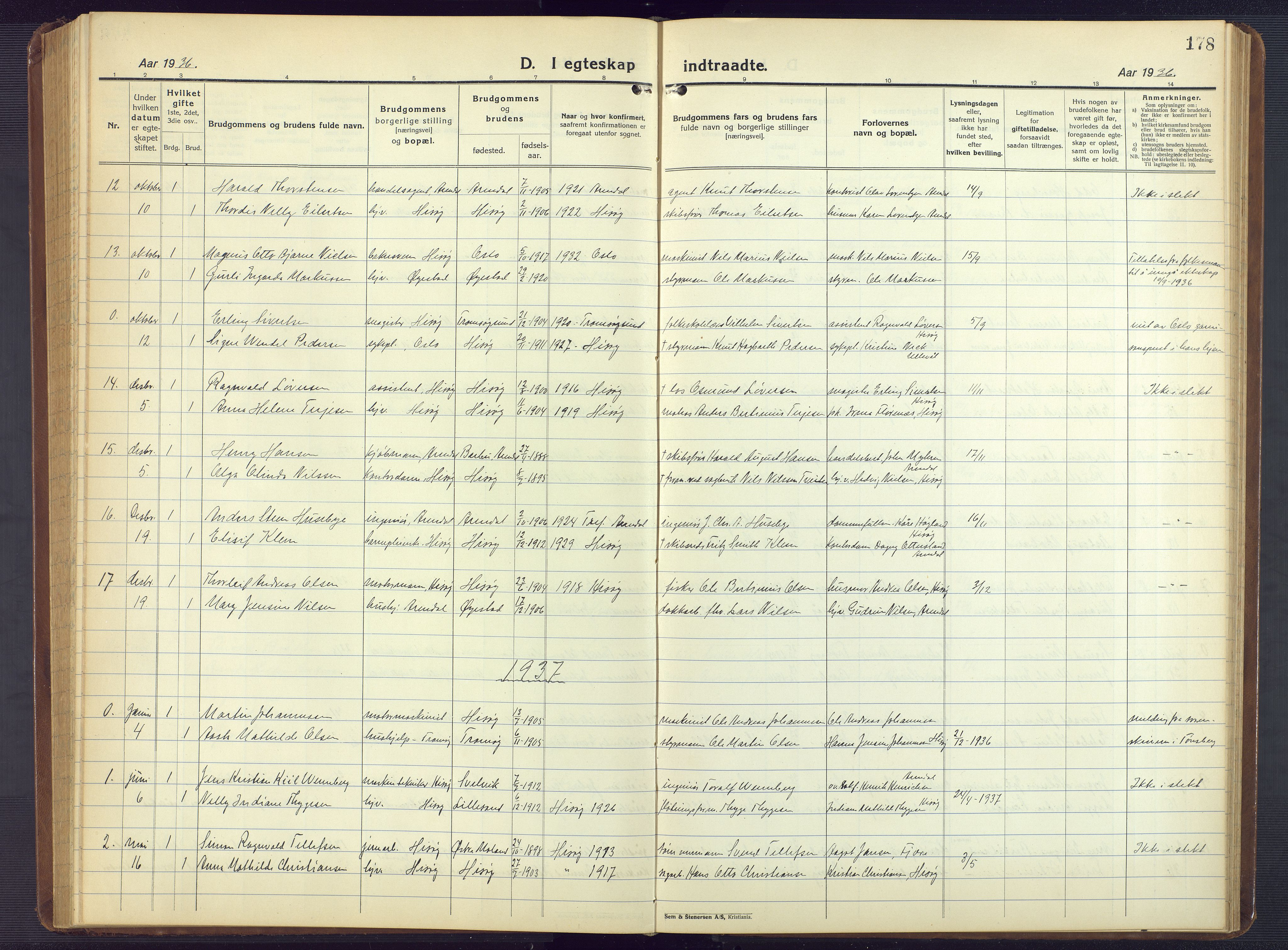 Hisøy sokneprestkontor, AV/SAK-1111-0020/F/Fb/L0005: Parish register (copy) no. B 5, 1924-1946, p. 178