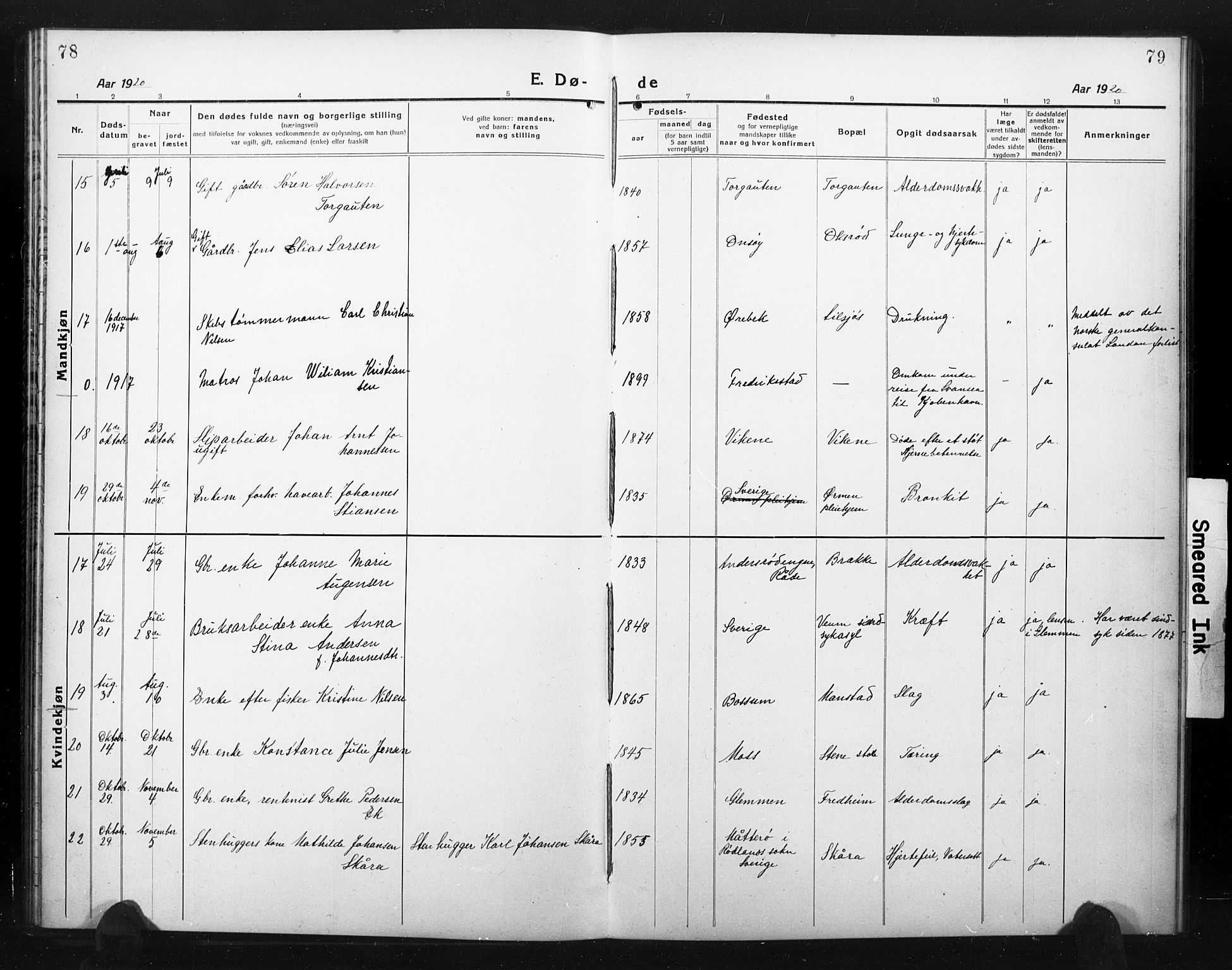 Onsøy prestekontor Kirkebøker, AV/SAO-A-10914/G/Ga/L0004: Parish register (copy) no. I 4, 1919-1927, p. 78-79