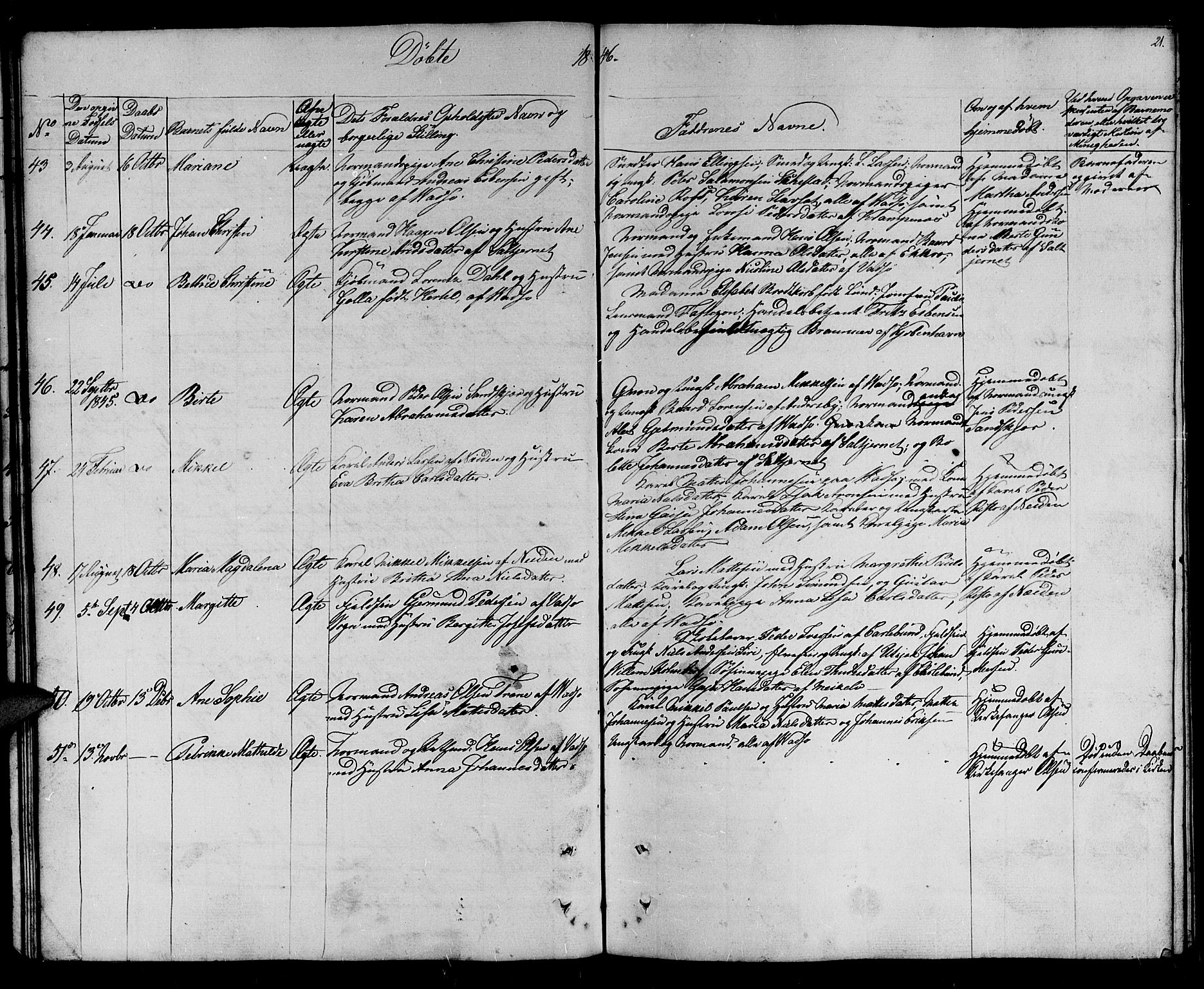 Vadsø sokneprestkontor, SATØ/S-1325/H/Hb/L0001klokker: Parish register (copy) no. 1, 1843-1853, p. 21