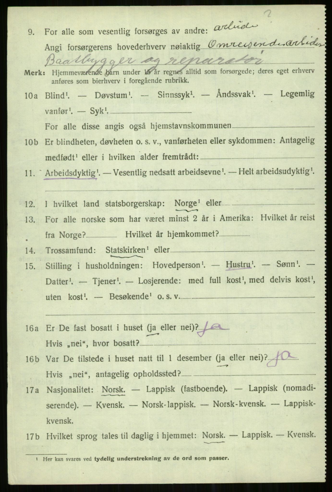 SATØ, 1920 census for Karlsøy, 1920, p. 4451