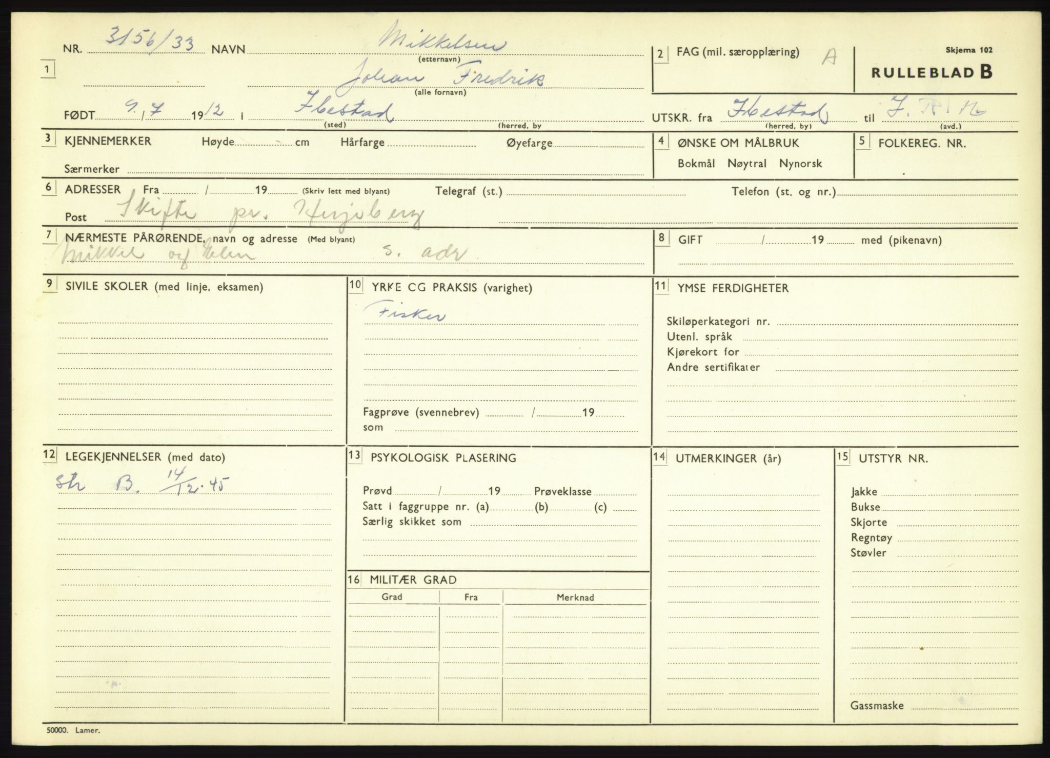 Forsvaret, Troms infanteriregiment nr. 16, AV/RA-RAFA-3146/P/Pa/L0017: Rulleblad for regimentets menige mannskaper, årsklasse 1933, 1933, p. 817