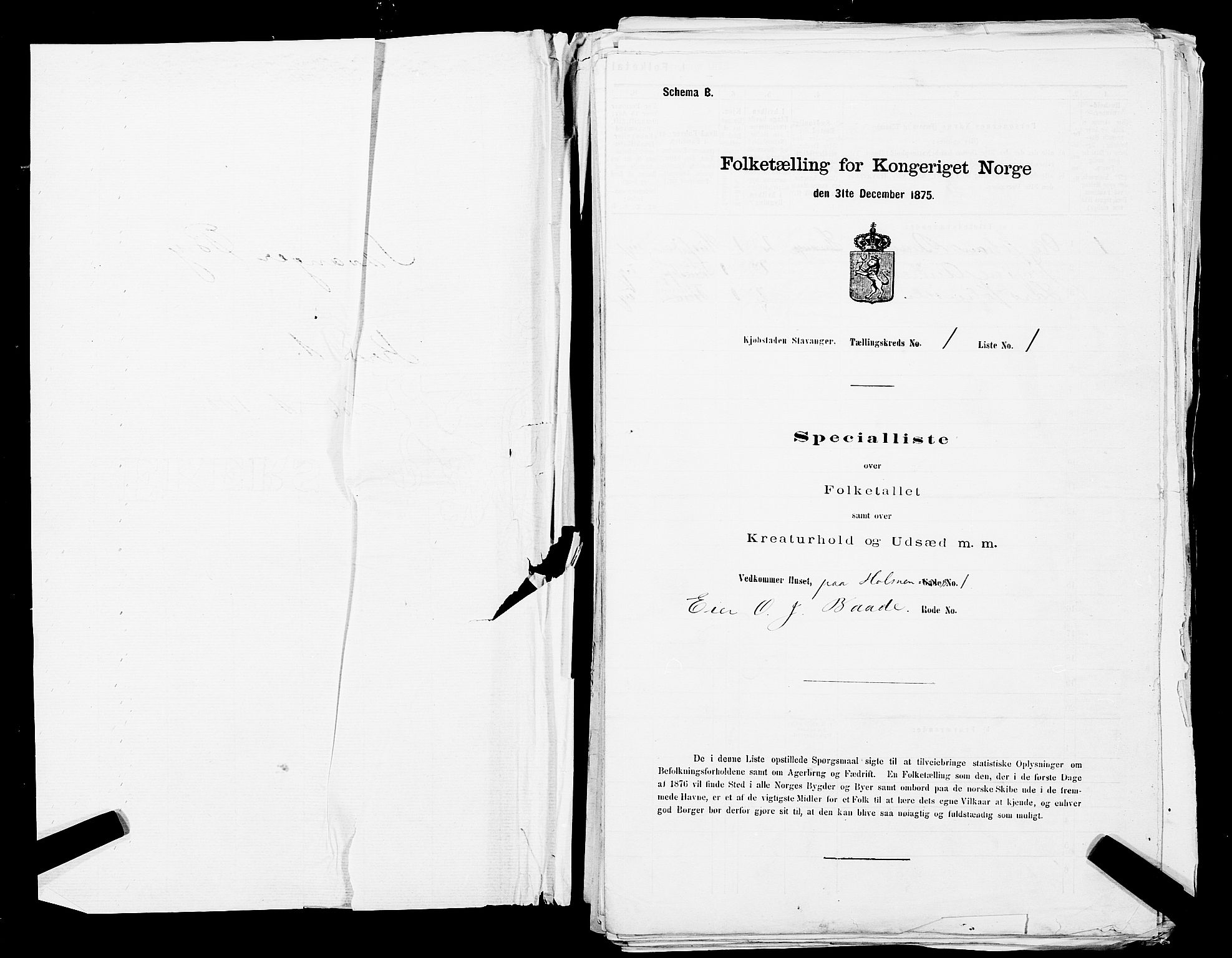 SAST, 1875 census for 1103 Stavanger, 1875, p. 1