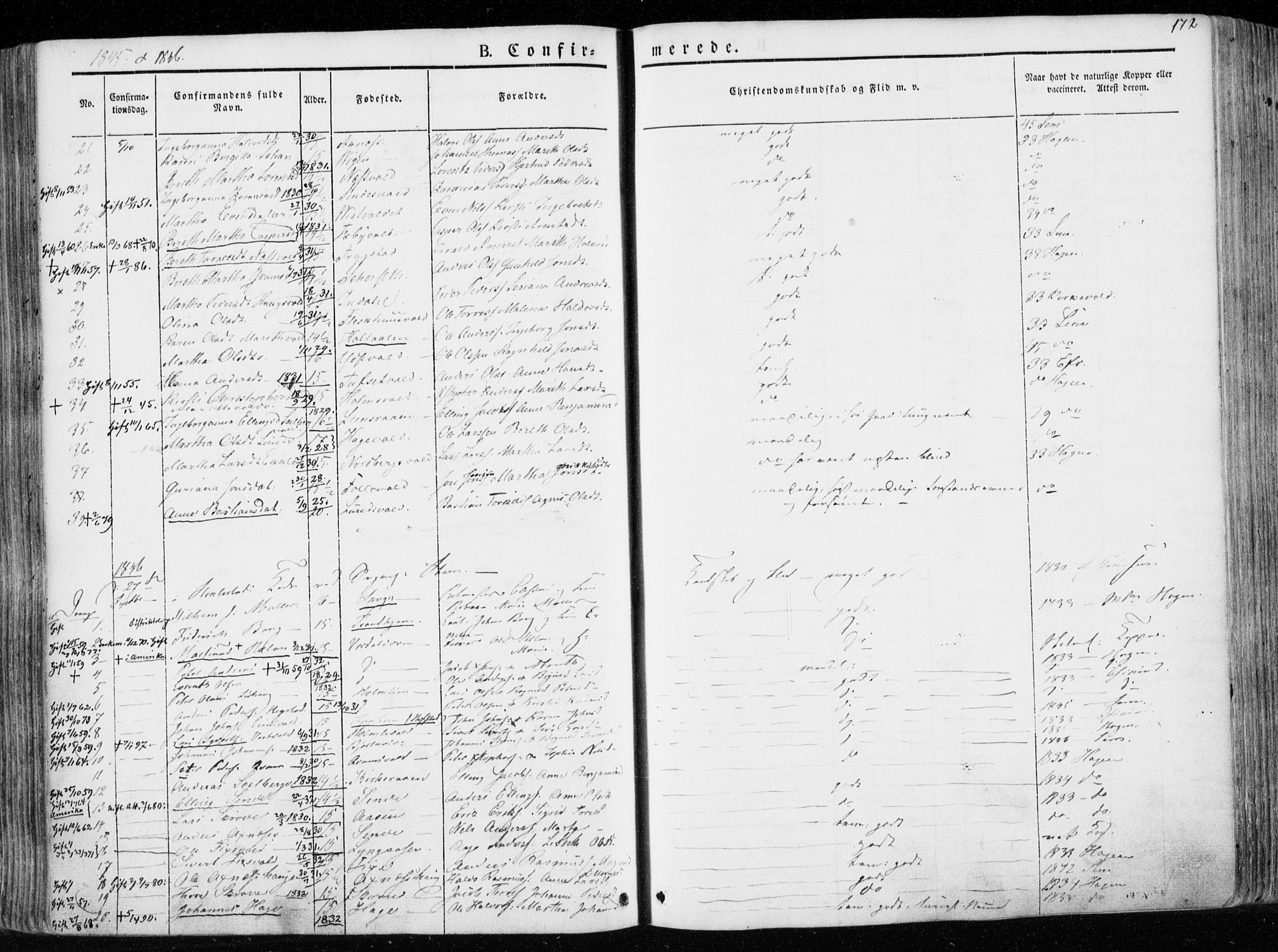 Ministerialprotokoller, klokkerbøker og fødselsregistre - Nord-Trøndelag, SAT/A-1458/723/L0239: Parish register (official) no. 723A08, 1841-1851, p. 172