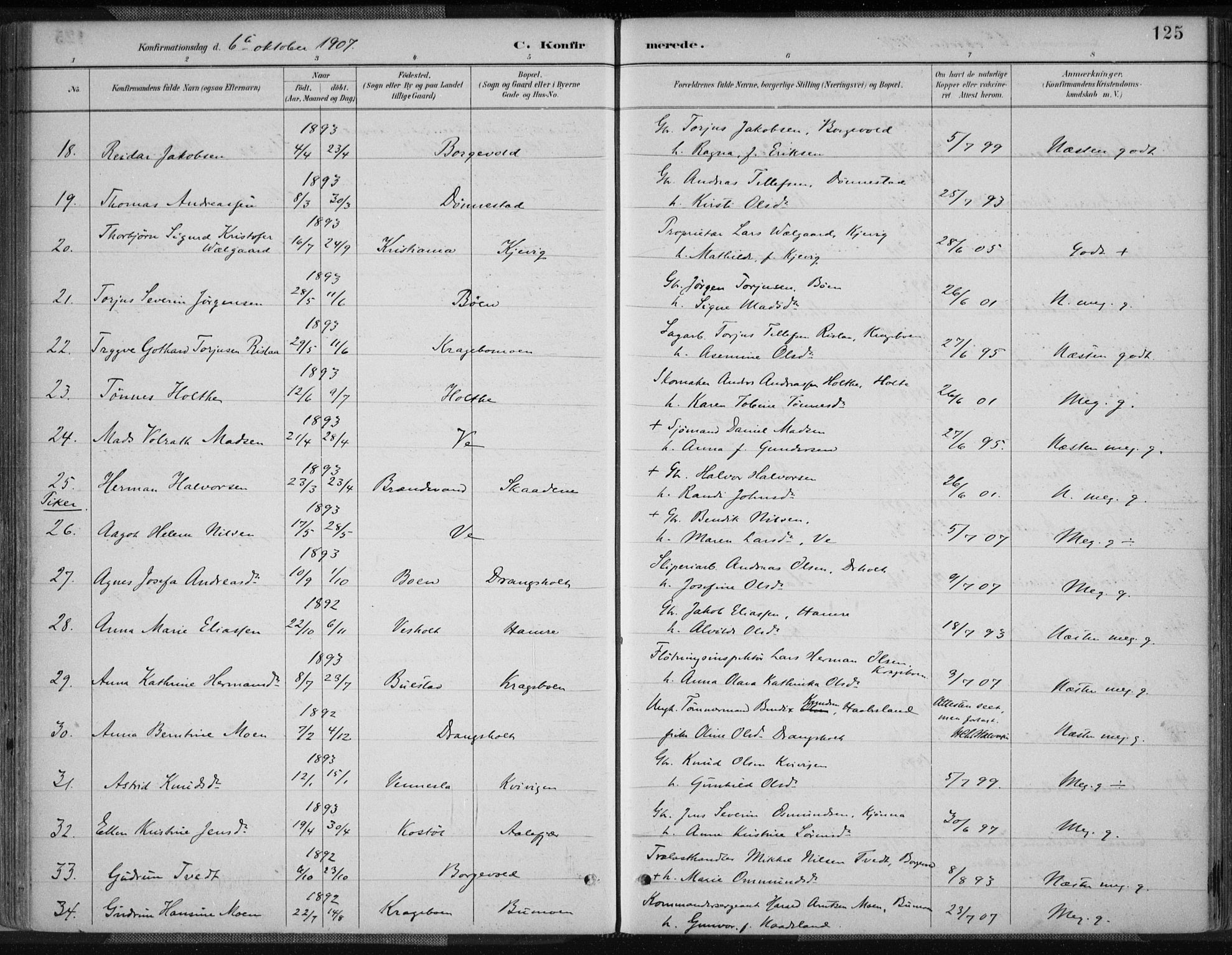 Tveit sokneprestkontor, SAK/1111-0043/F/Fa/L0007: Parish register (official) no. A 7, 1887-1908, p. 125