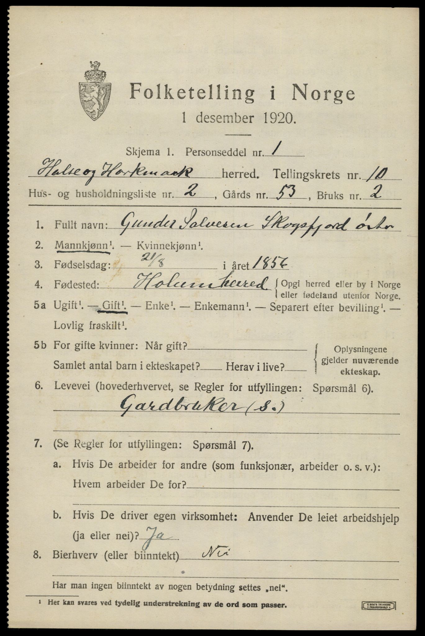 SAK, 1920 census for Halse og Harkmark, 1920, p. 5629