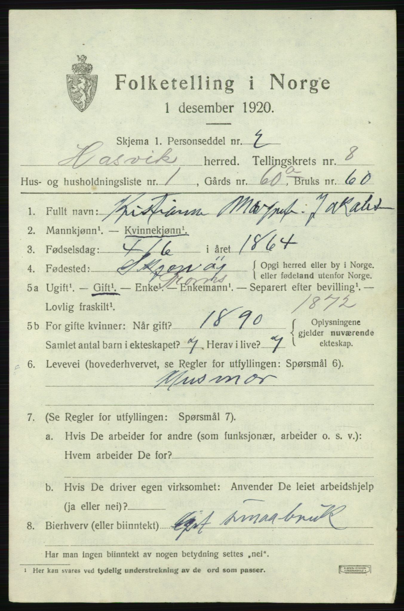 SATØ, 1920 census for Hasvik, 1920, p. 3039