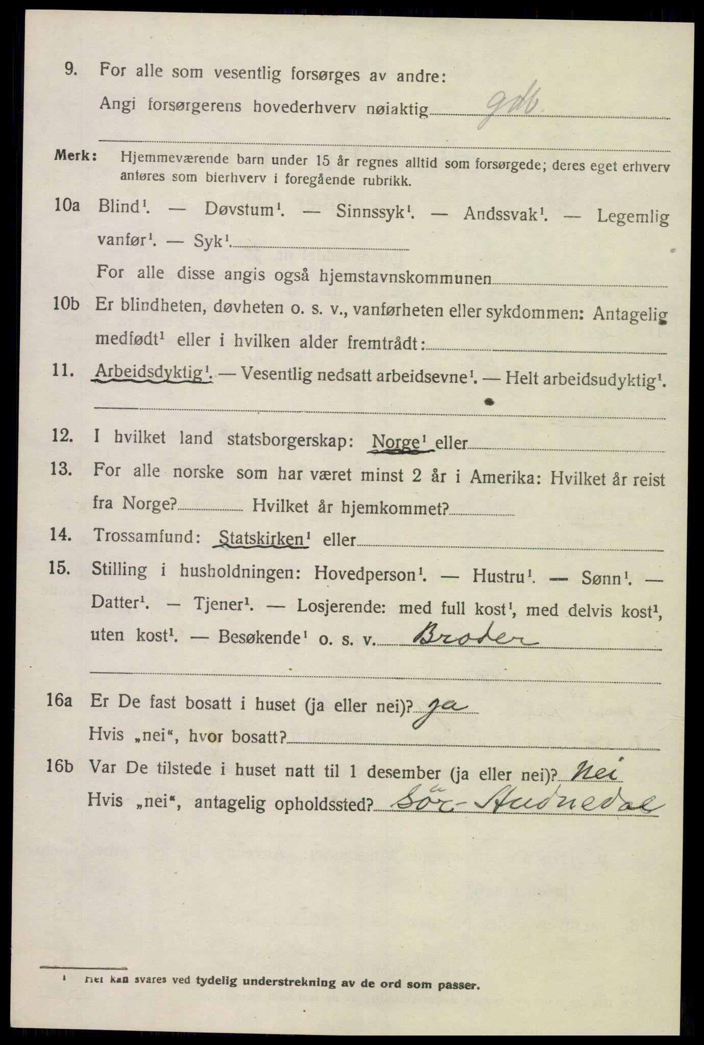 SAK, 1920 census for Sør-Audnedal, 1920, p. 1484