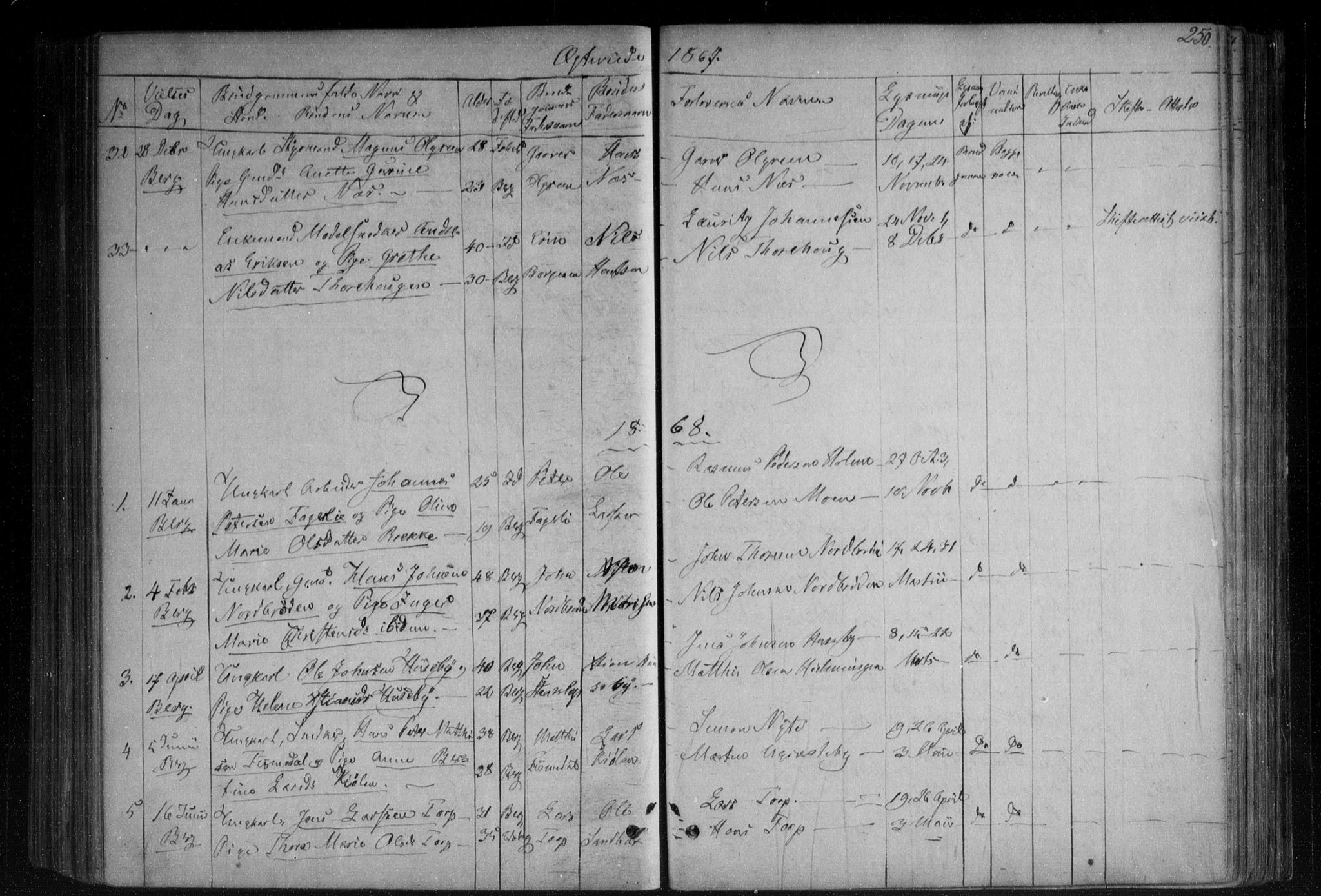 Berg prestekontor Kirkebøker, AV/SAO-A-10902/F/Fa/L0005: Parish register (official) no. I 5, 1861-1877, p. 250