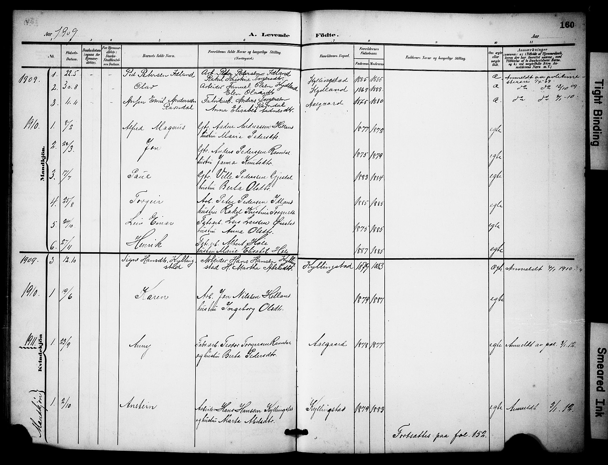Lye sokneprestkontor, SAST/A-101794/001/30BB/L0009: Parish register (copy) no. B 9, 1902-1923, p. 160