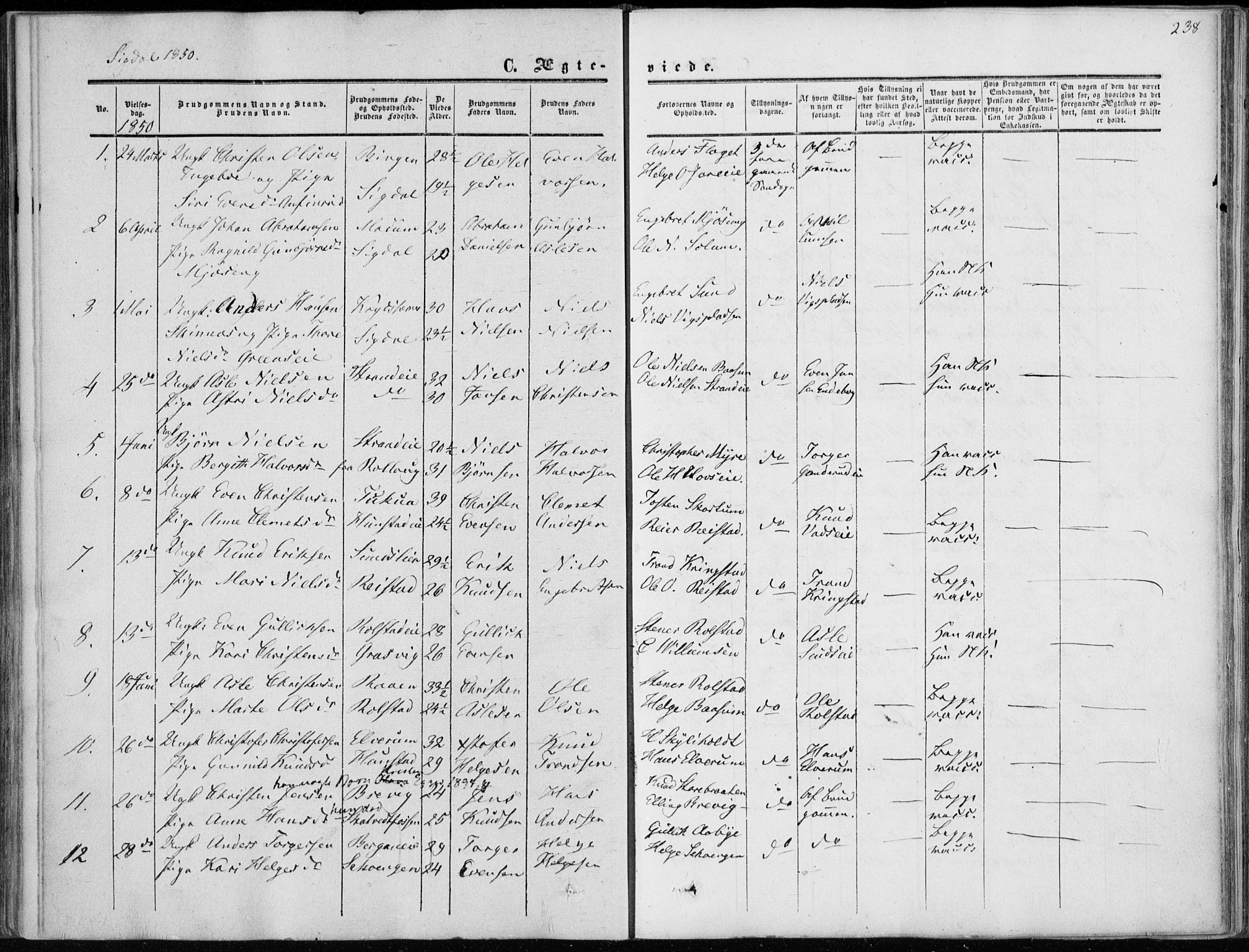 Sigdal kirkebøker, SAKO/A-245/F/Fa/L0008: Parish register (official) no. I 8, 1850-1859, p. 238