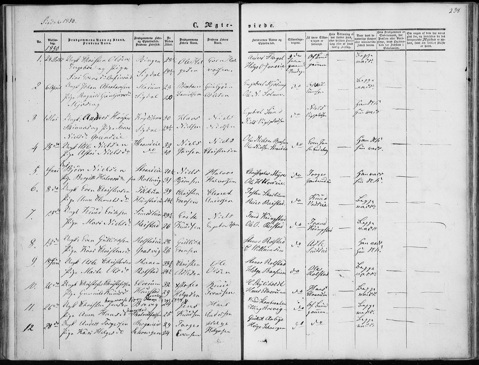 Sigdal kirkebøker, AV/SAKO-A-245/F/Fa/L0008: Parish register (official) no. I 8, 1850-1859, p. 238
