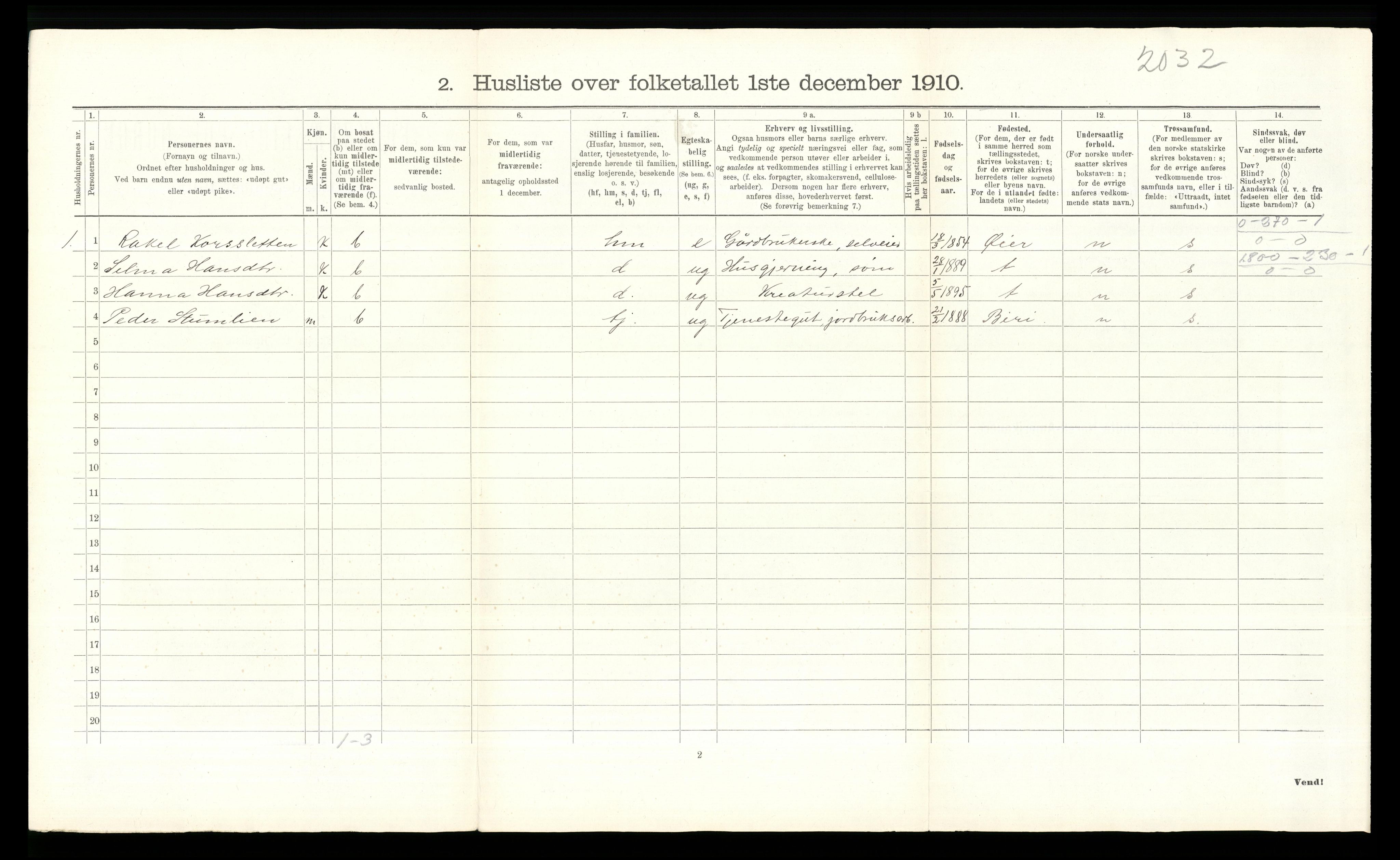 RA, 1910 census for Ringebu, 1910, p. 787