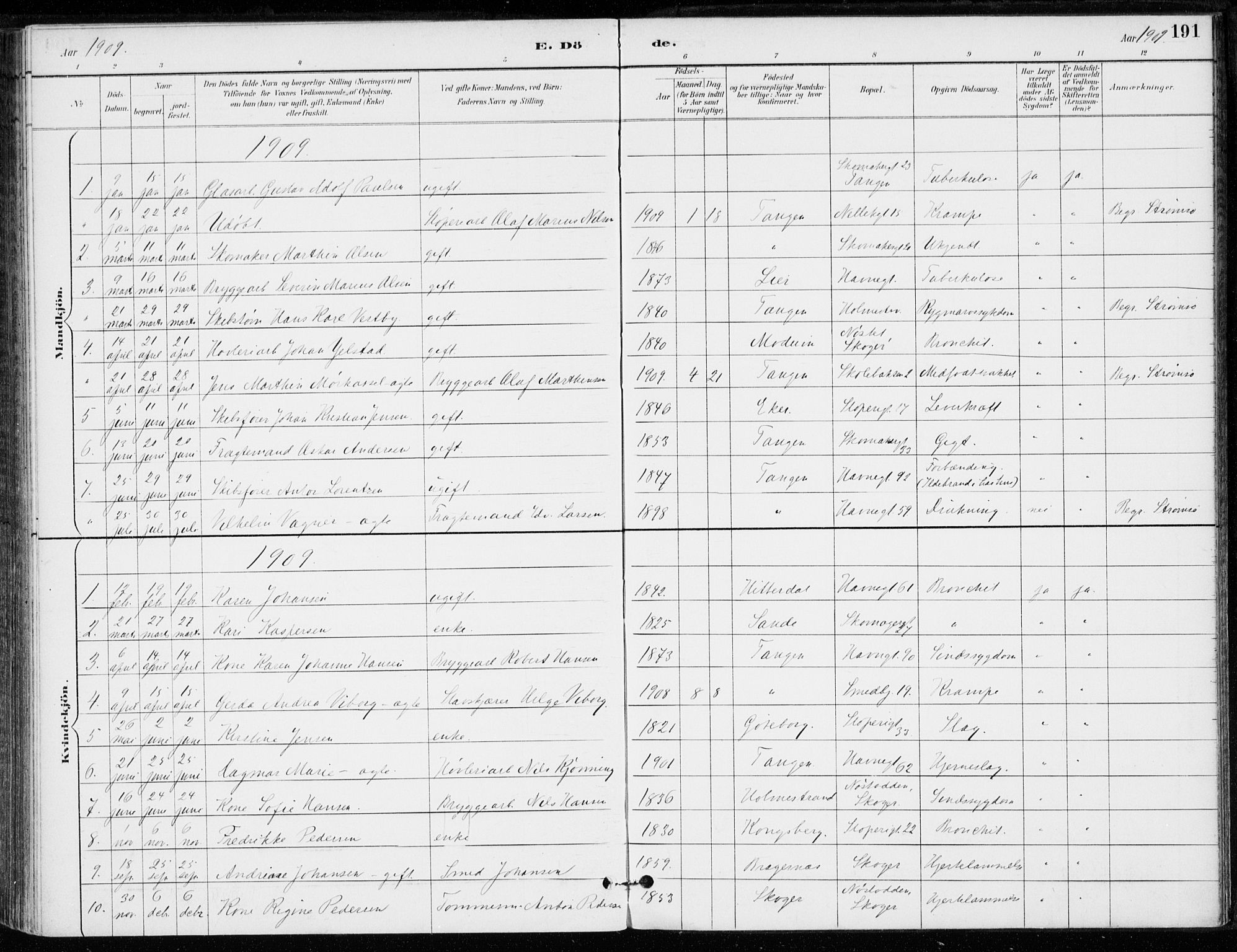 Strømsø kirkebøker, SAKO/A-246/F/Fb/L0007: Parish register (official) no. II 7, 1887-1928, p. 191