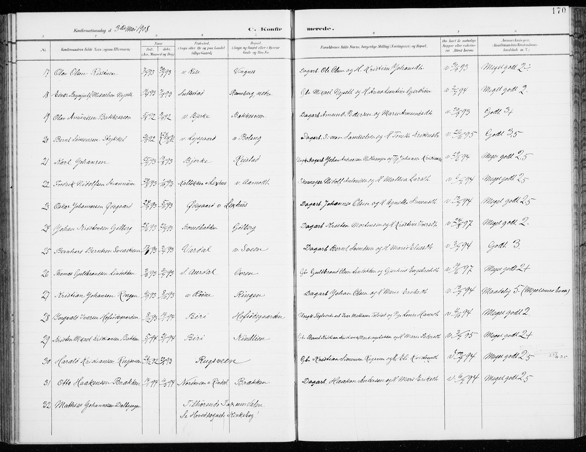 Fåberg prestekontor, SAH/PREST-086/H/Ha/Haa/L0011: Parish register (official) no. 11, 1899-1913, p. 170