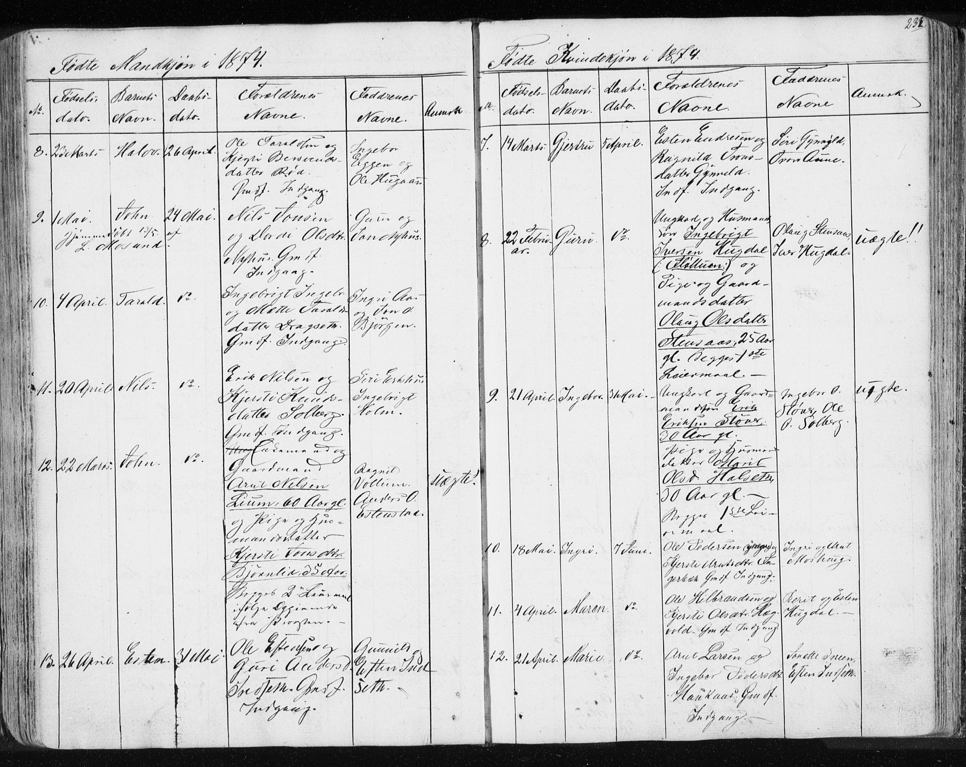 Ministerialprotokoller, klokkerbøker og fødselsregistre - Sør-Trøndelag, SAT/A-1456/689/L1043: Parish register (copy) no. 689C02, 1816-1892, p. 232