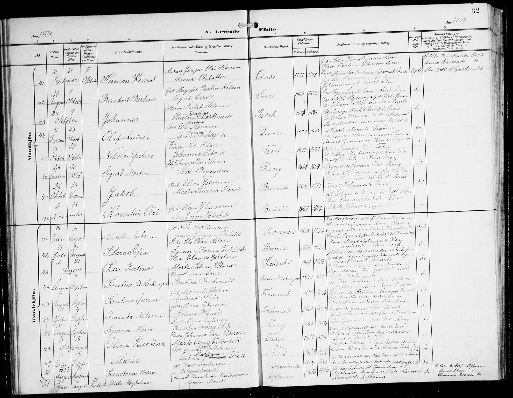 Herdla Sokneprestembete, AV/SAB-A-75701/H/Hab: Parish register (copy) no. C 1, 1900-1913, p. 32
