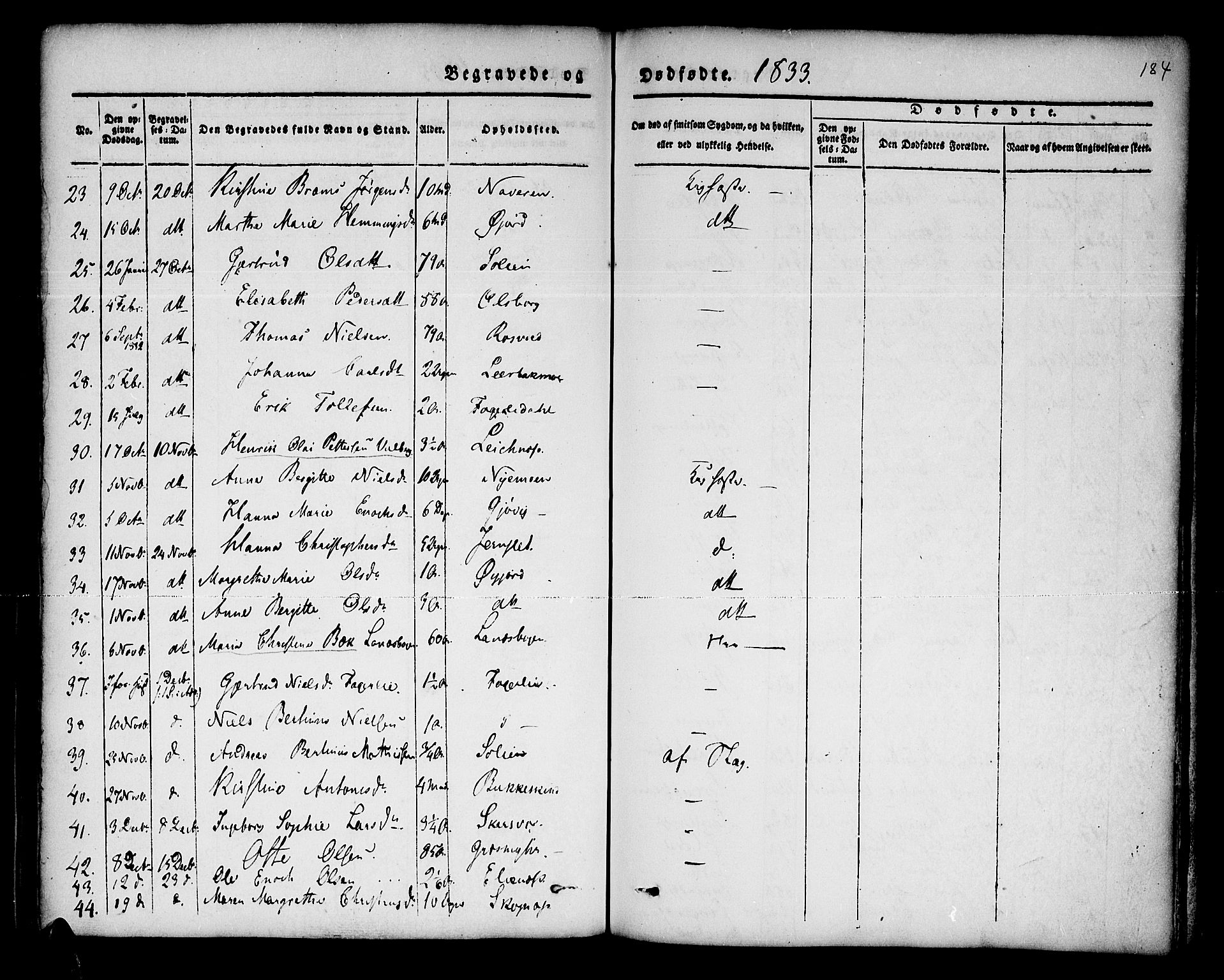 Lenvik sokneprestembete, SATØ/S-1310/H/Ha/Haa/L0004kirke: Parish register (official) no. 4, 1832-1844, p. 184