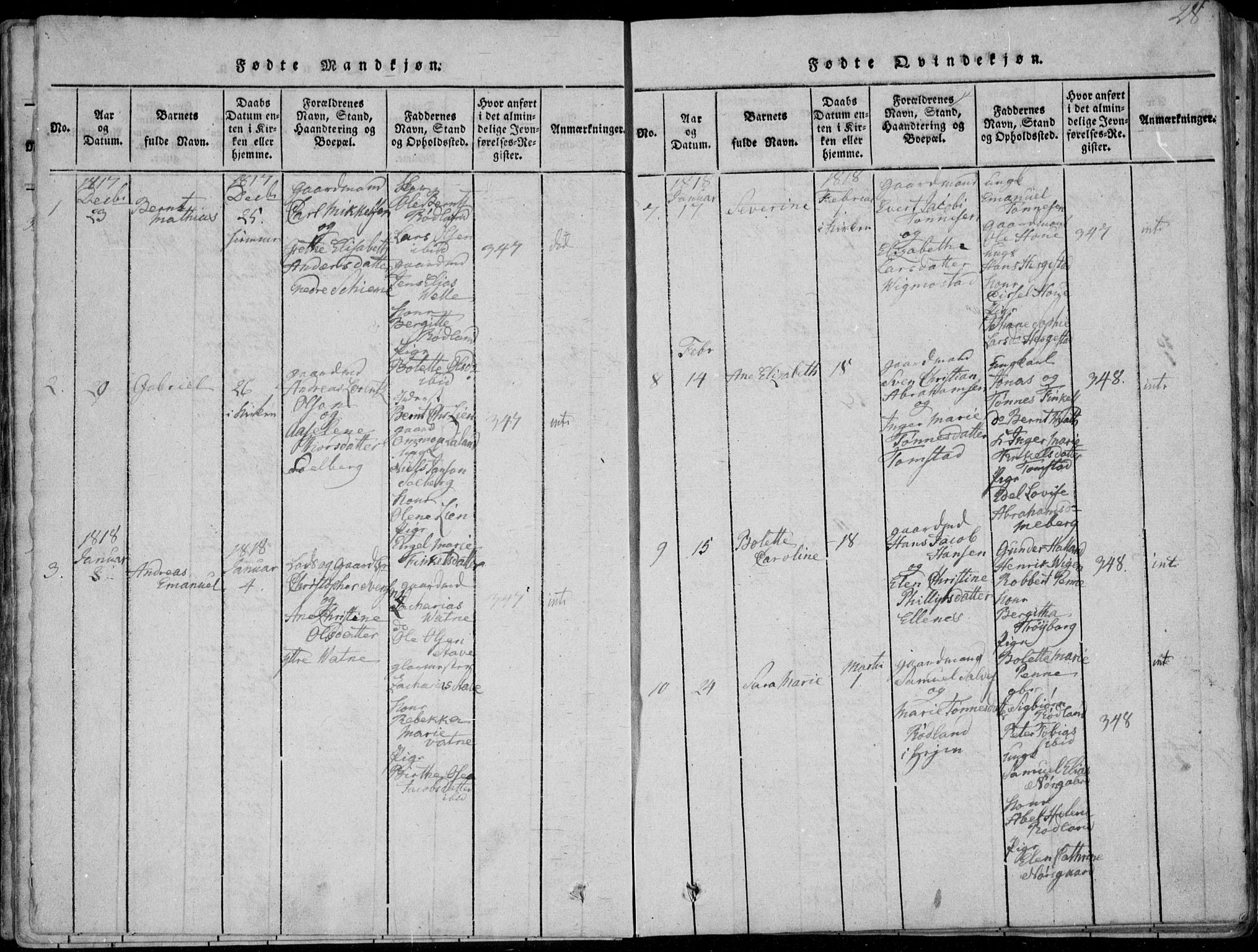 Lista sokneprestkontor, SAK/1111-0027/F/Fa/L0007: Parish register (official) no. A 7, 1816-1823, p. 28