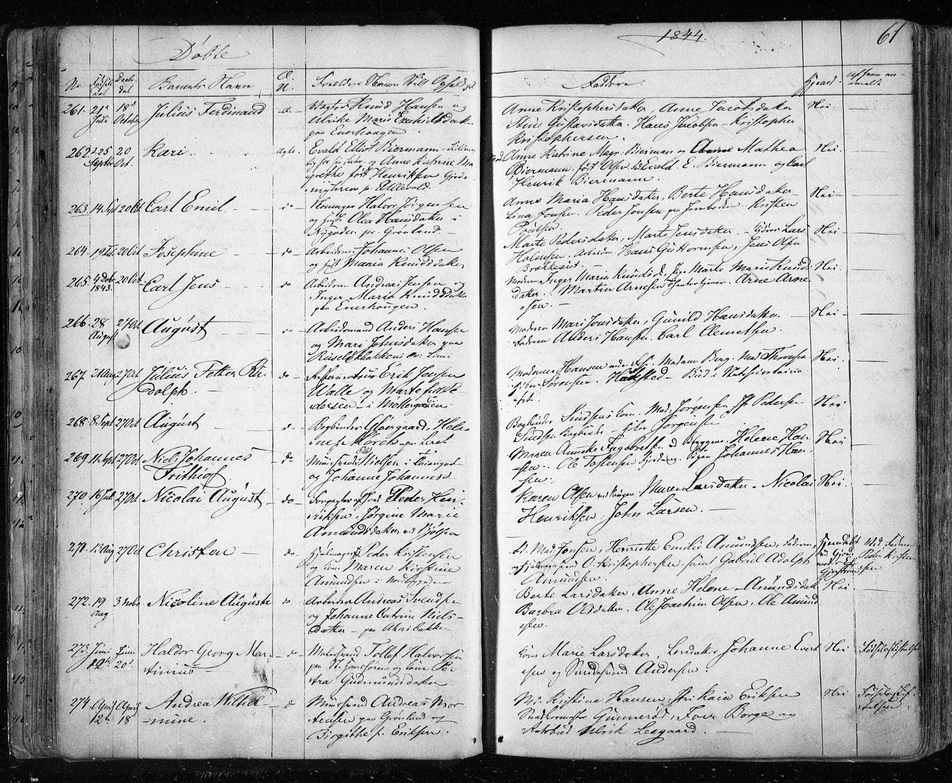 Aker prestekontor kirkebøker, AV/SAO-A-10861/F/L0019: Parish register (official) no. 19, 1842-1852, p. 61
