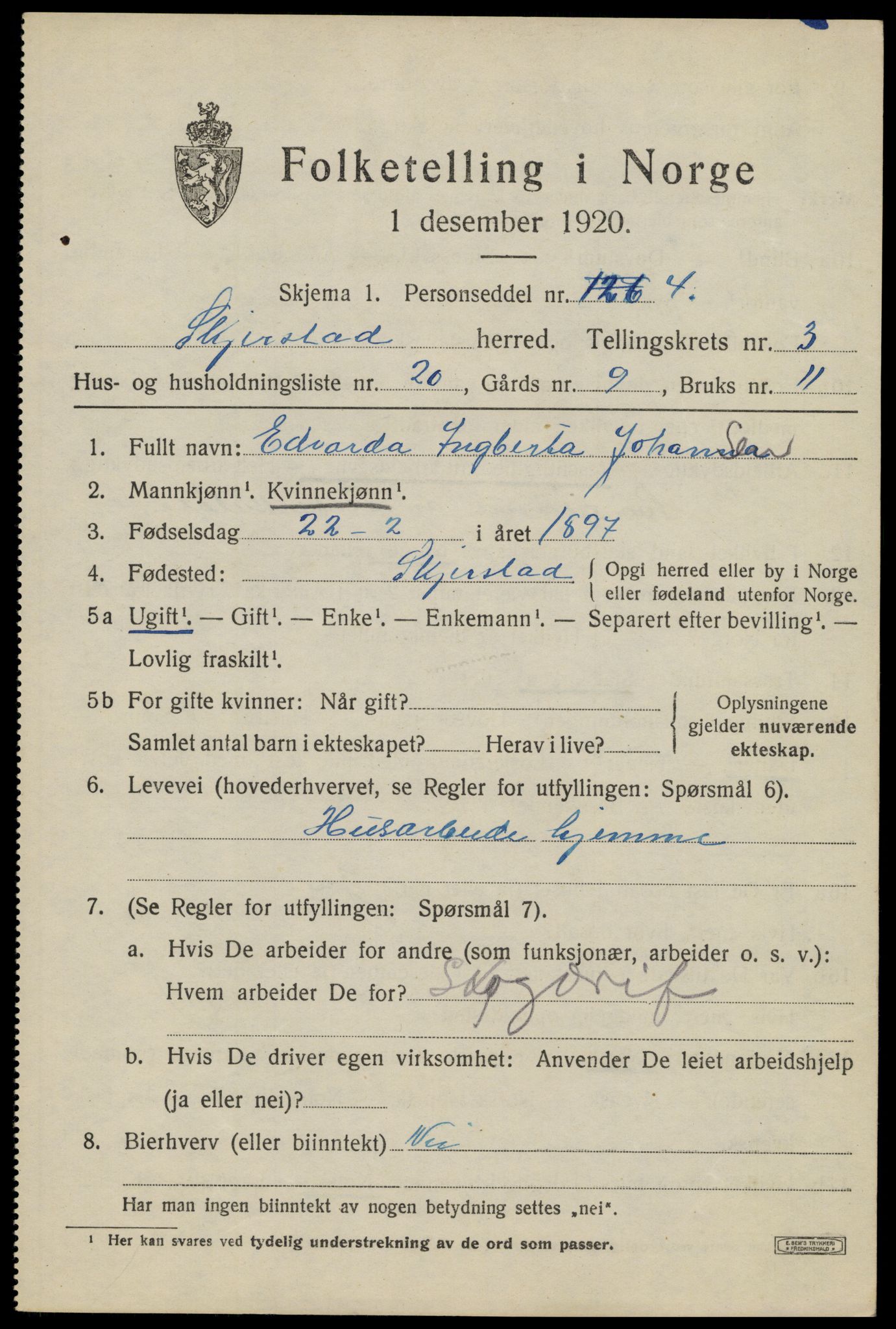 SAT, 1920 census for Skjerstad, 1920, p. 1467