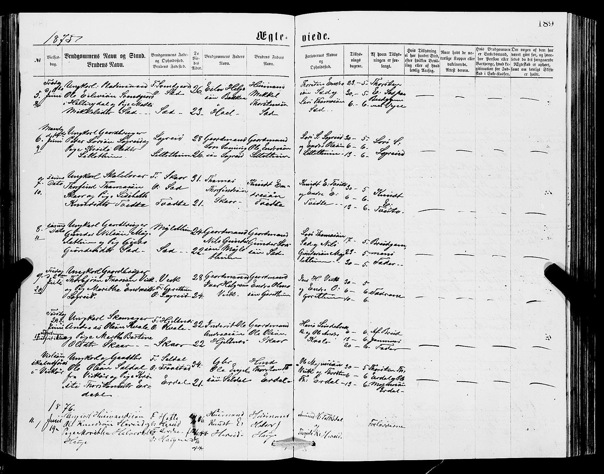 Ullensvang sokneprestembete, SAB/A-78701/H/Hab: Parish register (copy) no. C 2, 1871-1899, p. 189
