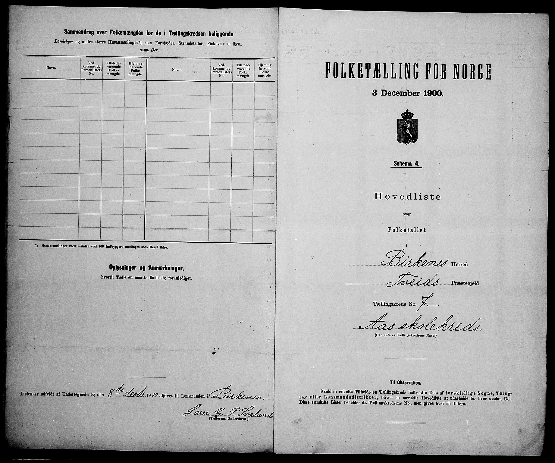 SAK, 1900 census for Birkenes, 1900, p. 25