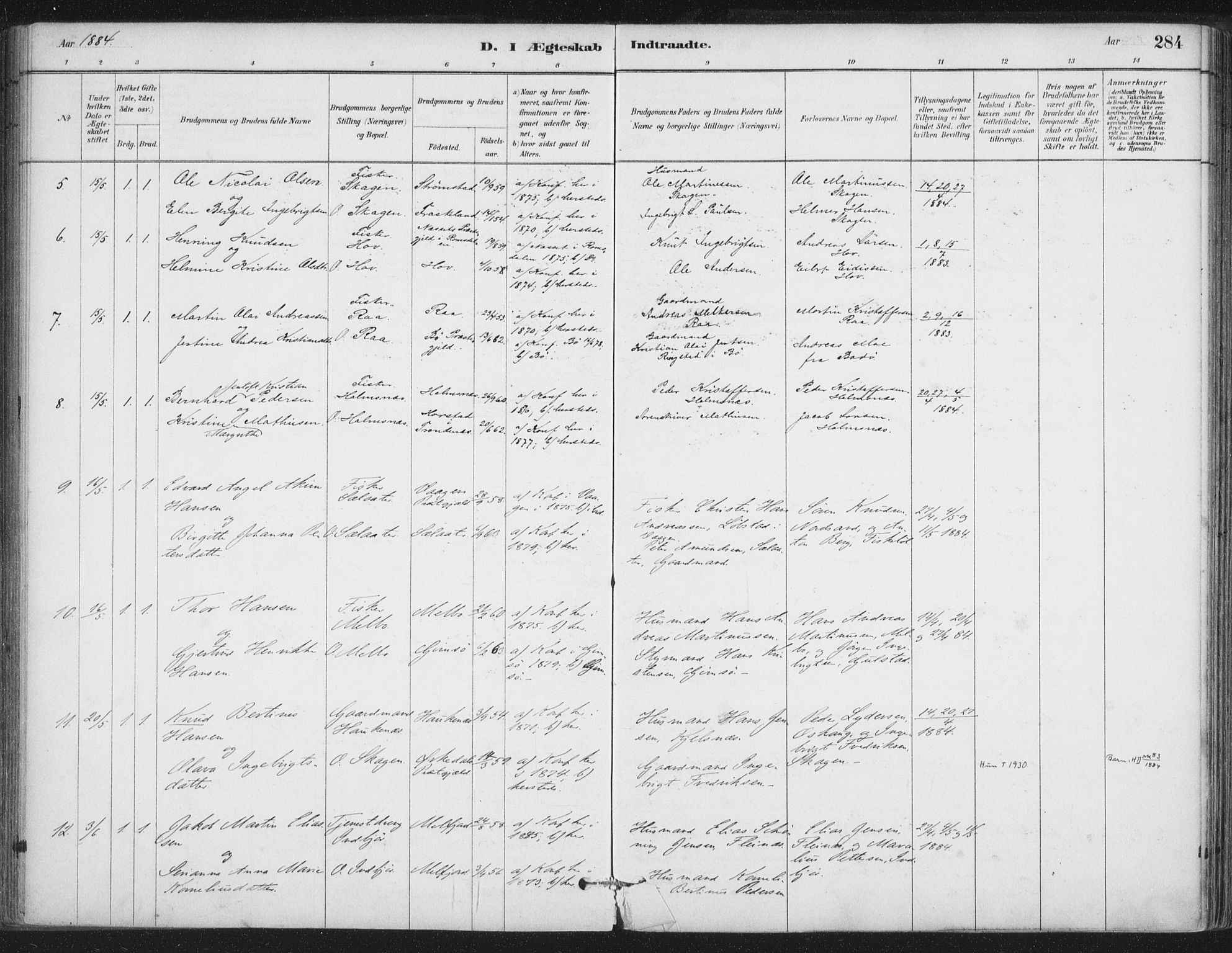 Ministerialprotokoller, klokkerbøker og fødselsregistre - Nordland, SAT/A-1459/888/L1244: Parish register (official) no. 888A10, 1880-1890, p. 284