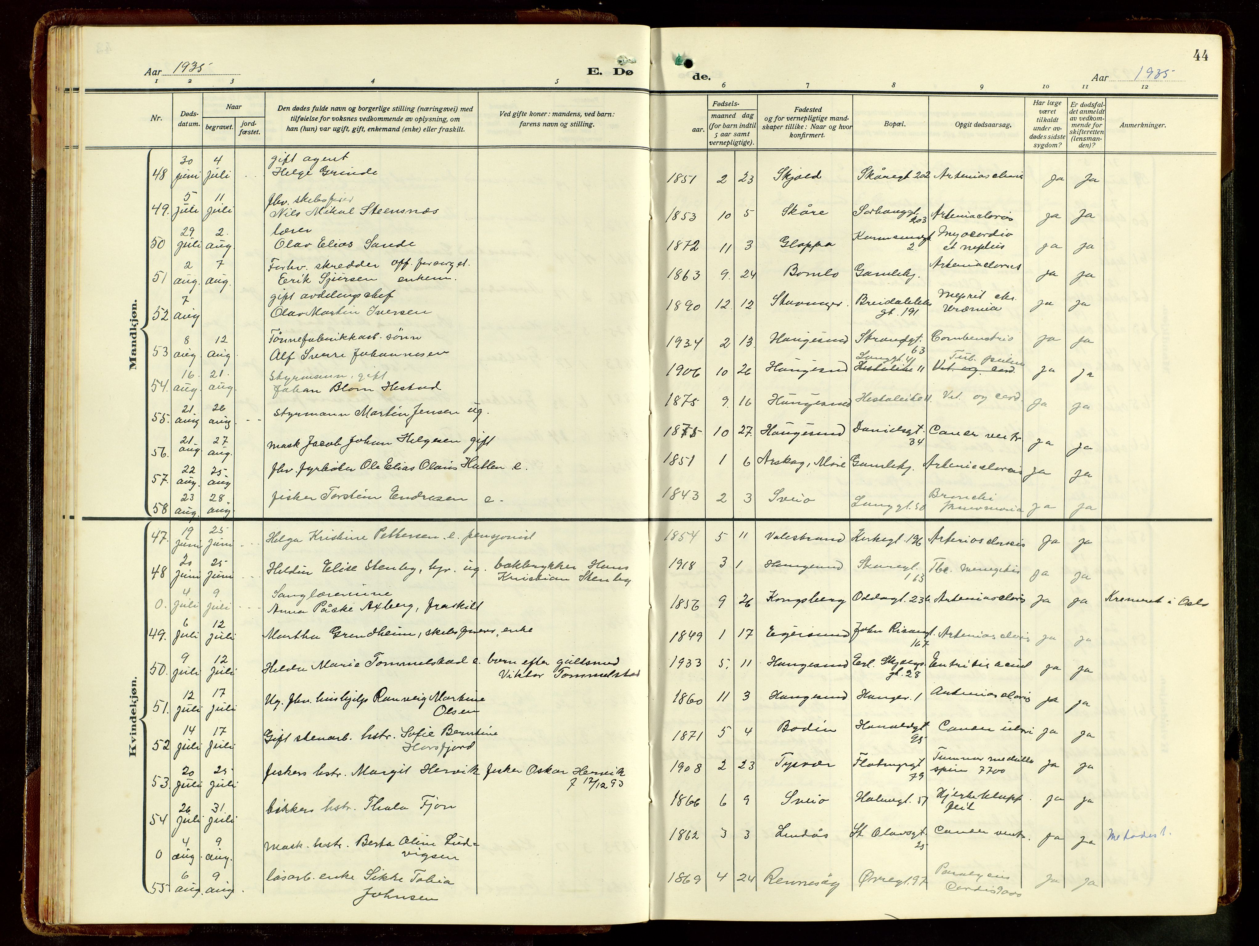 Haugesund sokneprestkontor, AV/SAST-A -101863/H/Ha/Hab/L0012: Parish register (copy) no. B 12, 1930-1958, p. 44