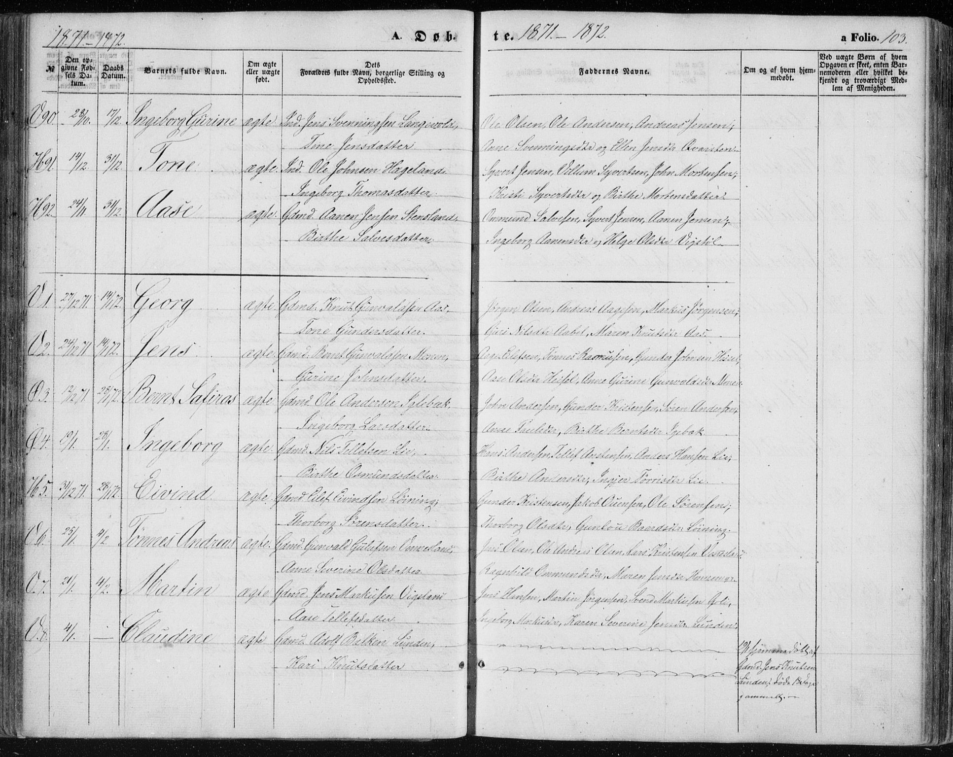 Vennesla sokneprestkontor, AV/SAK-1111-0045/Fa/Fac/L0007: Parish register (official) no. A 7, 1855-1873, p. 103