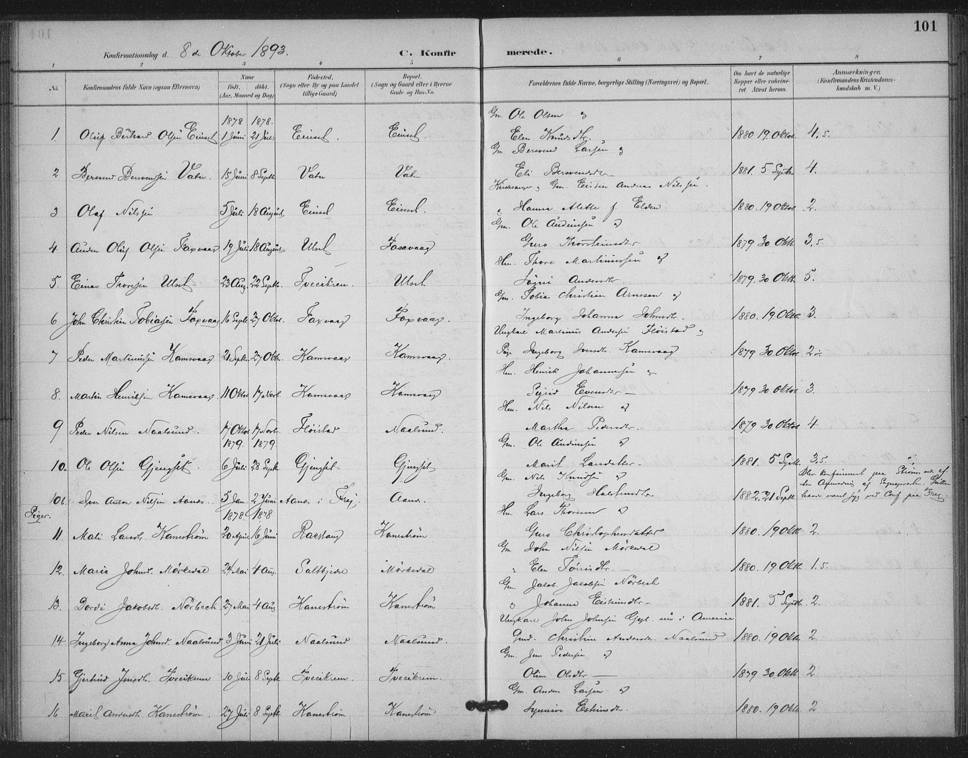 Ministerialprotokoller, klokkerbøker og fødselsregistre - Møre og Romsdal, AV/SAT-A-1454/587/L1000: Parish register (official) no. 587A02, 1887-1910, p. 101