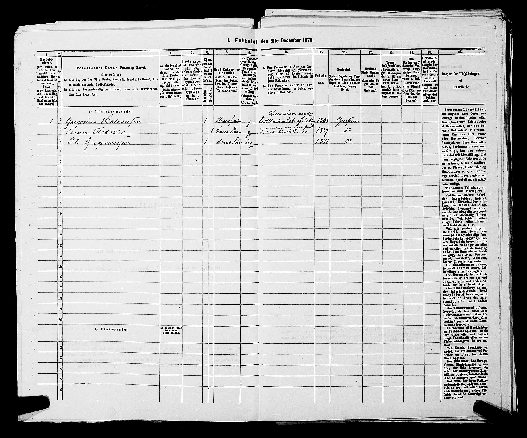 SAKO, 1875 census for 0812P Gjerpen, 1875, p. 1638