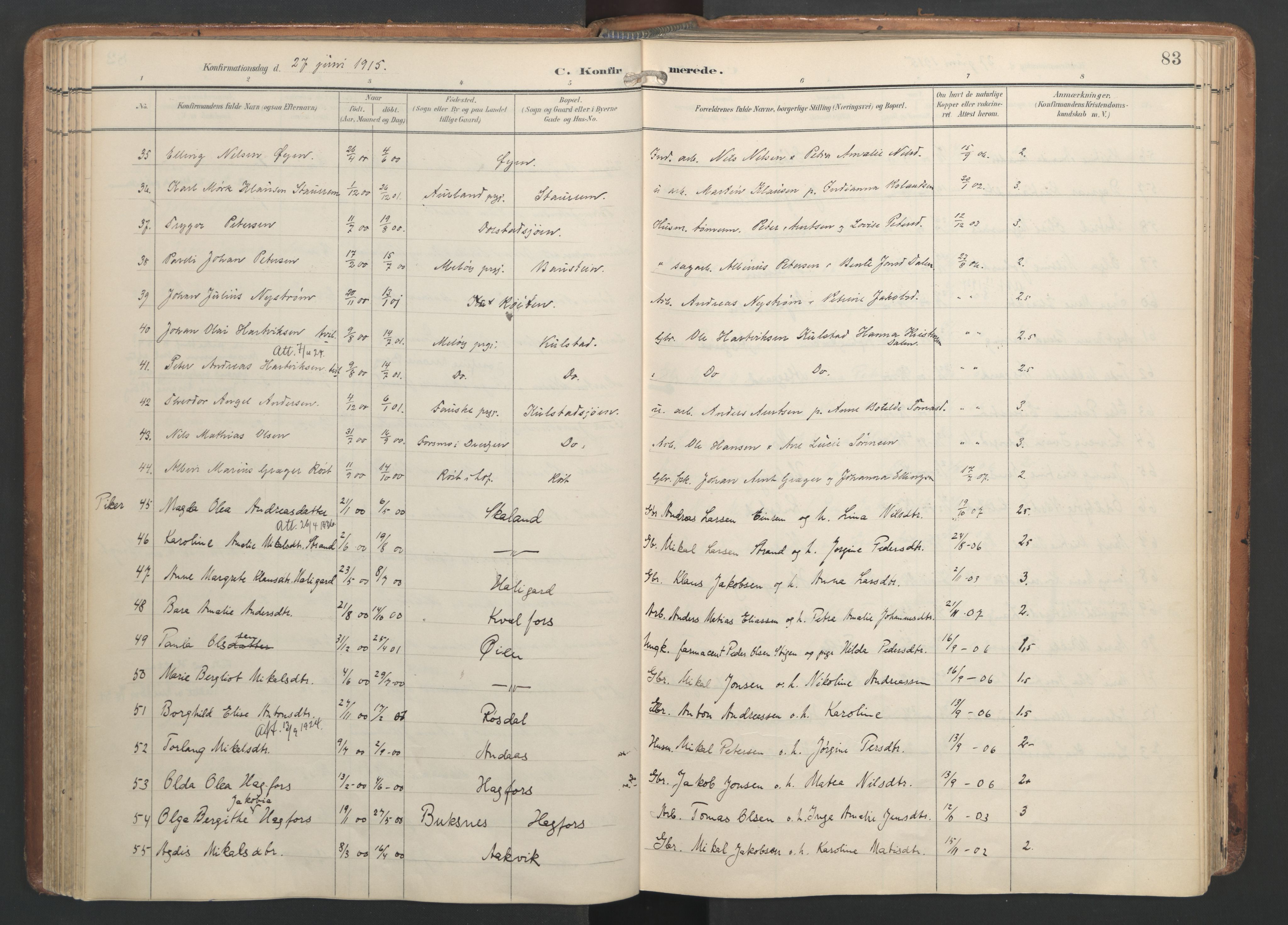 Ministerialprotokoller, klokkerbøker og fødselsregistre - Nordland, AV/SAT-A-1459/820/L0298: Parish register (official) no. 820A19, 1897-1915, p. 83