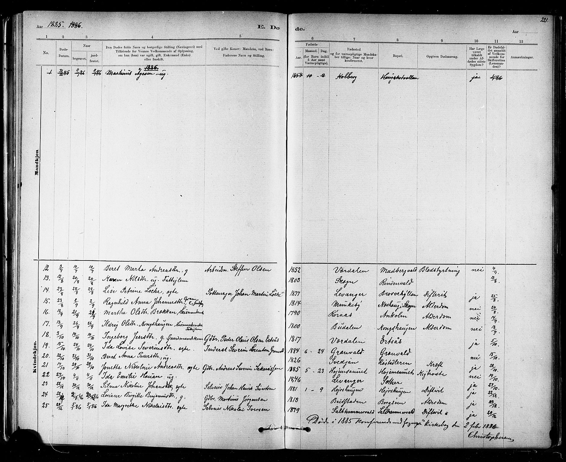 Ministerialprotokoller, klokkerbøker og fødselsregistre - Nord-Trøndelag, AV/SAT-A-1458/721/L0208: Parish register (copy) no. 721C01, 1880-1917, p. 221