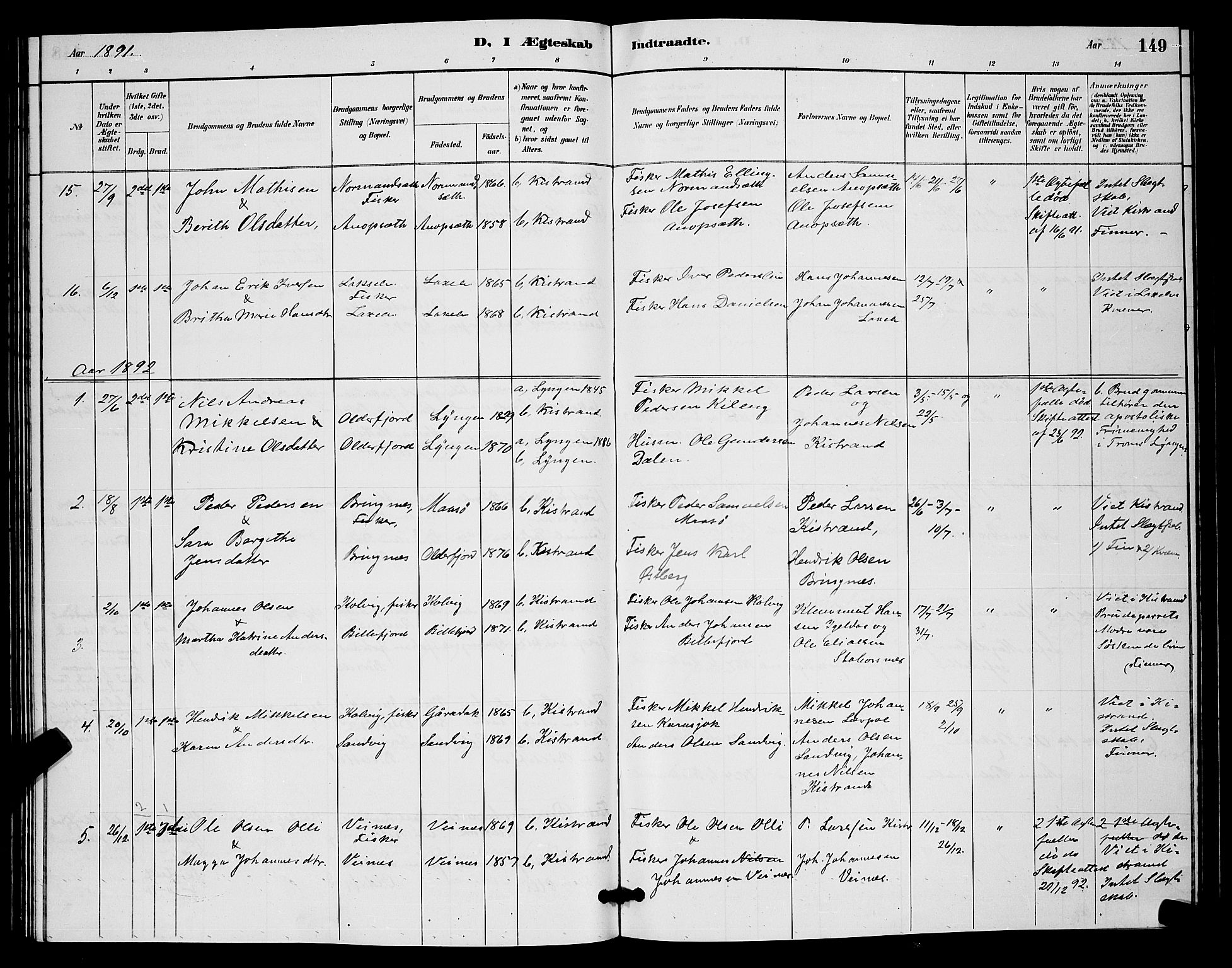 Kistrand/Porsanger sokneprestembete, AV/SATØ-S-1351/H/Hb/L0004.klokk: Parish register (copy) no. 4, 1885-1894, p. 149