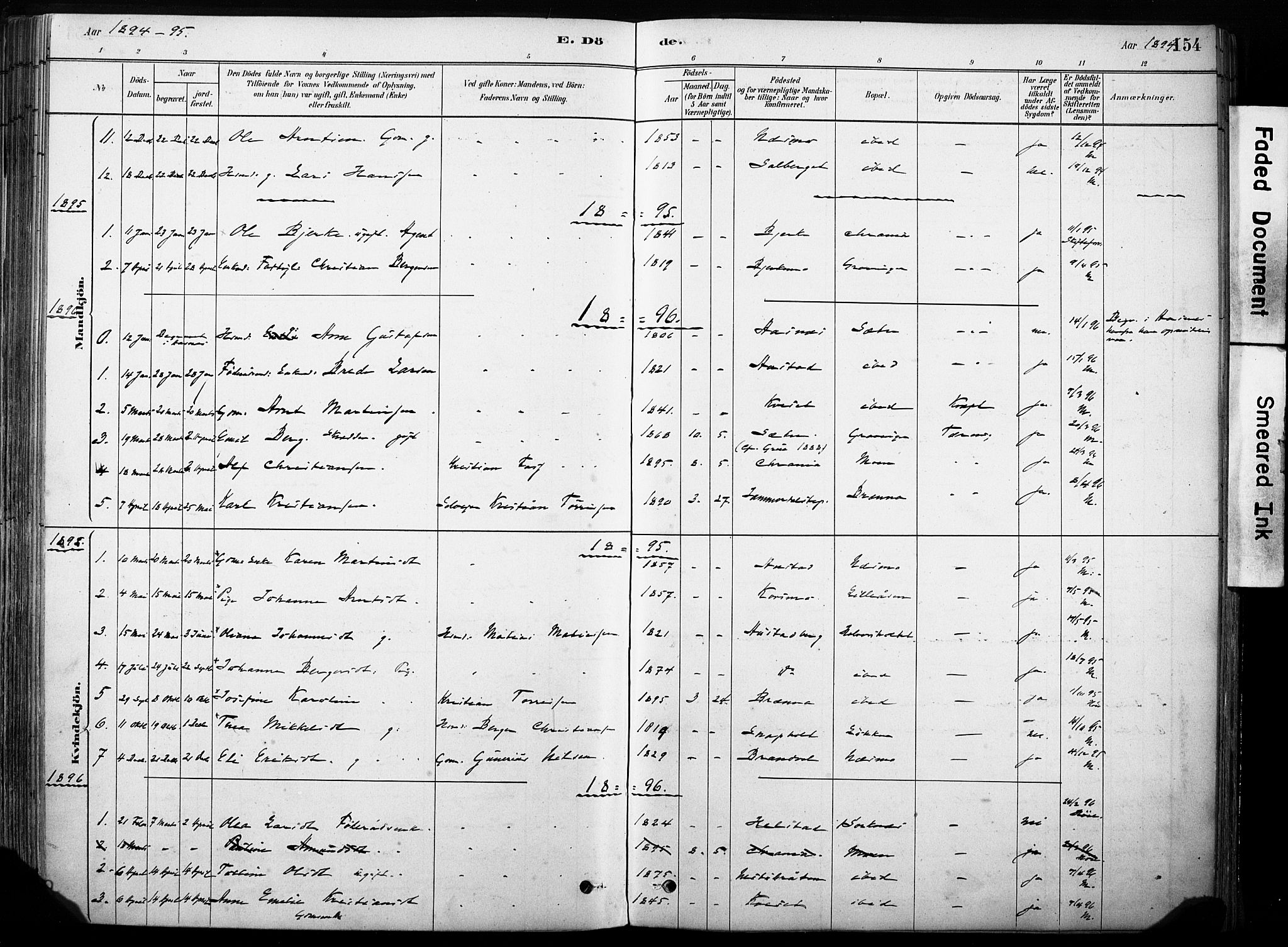 Hof prestekontor, AV/SAH-PREST-038/H/Ha/Haa/L0011: Parish register (official) no. 11, 1879-1911, p. 154