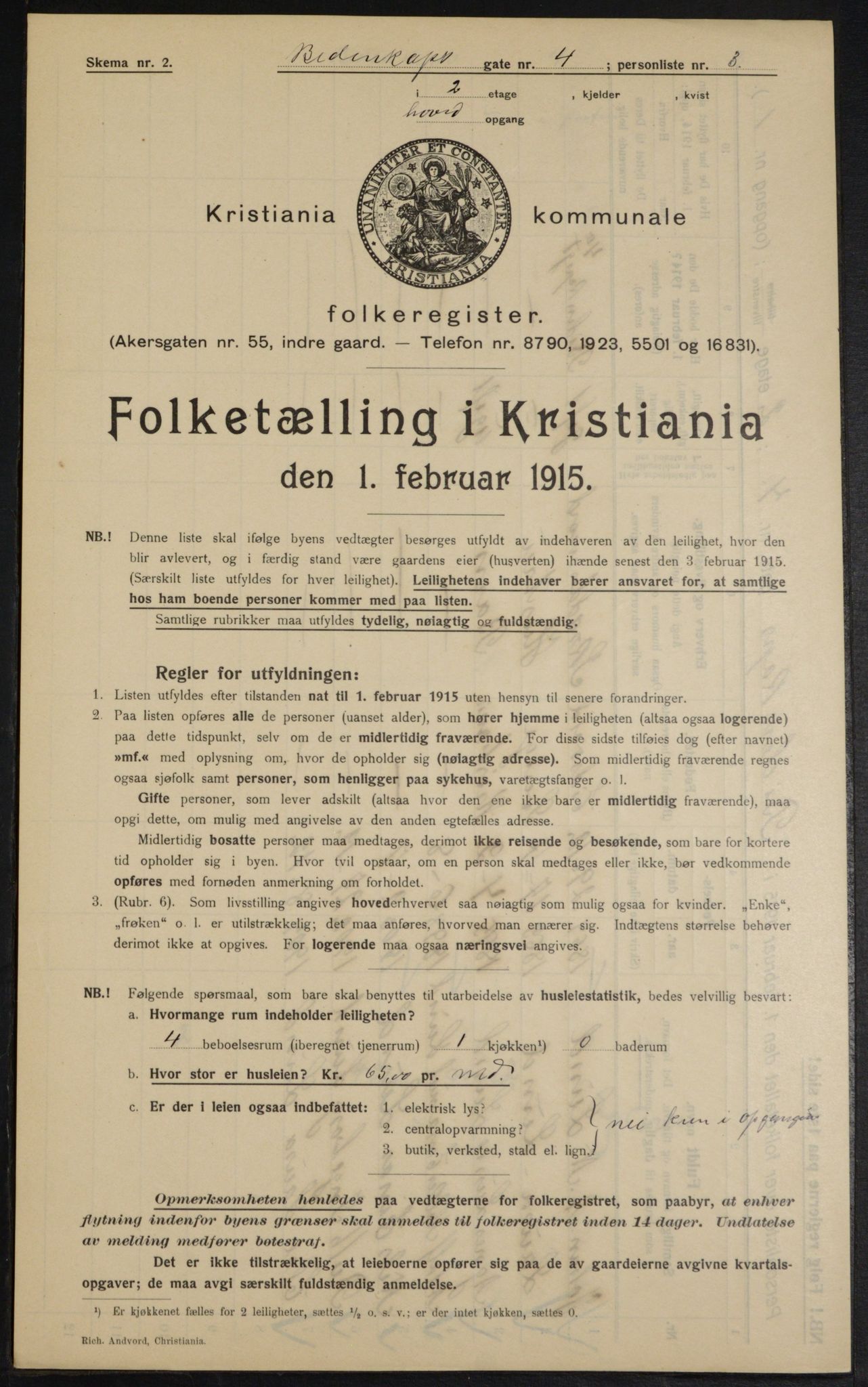 OBA, Municipal Census 1915 for Kristiania, 1915, p. 4818